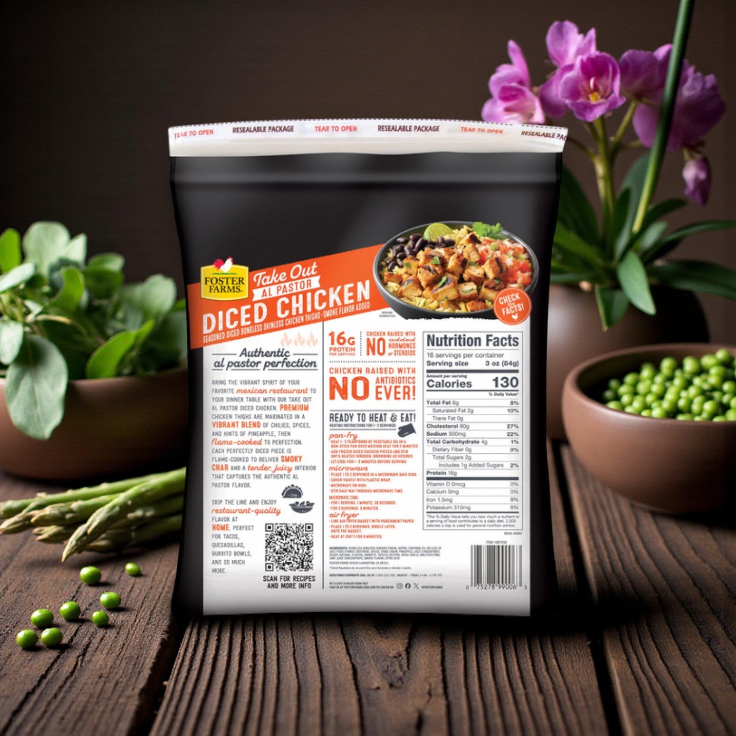 Foster Farms Take Out Al Pastor Diced Chicken – 3 lb (3-Pack)