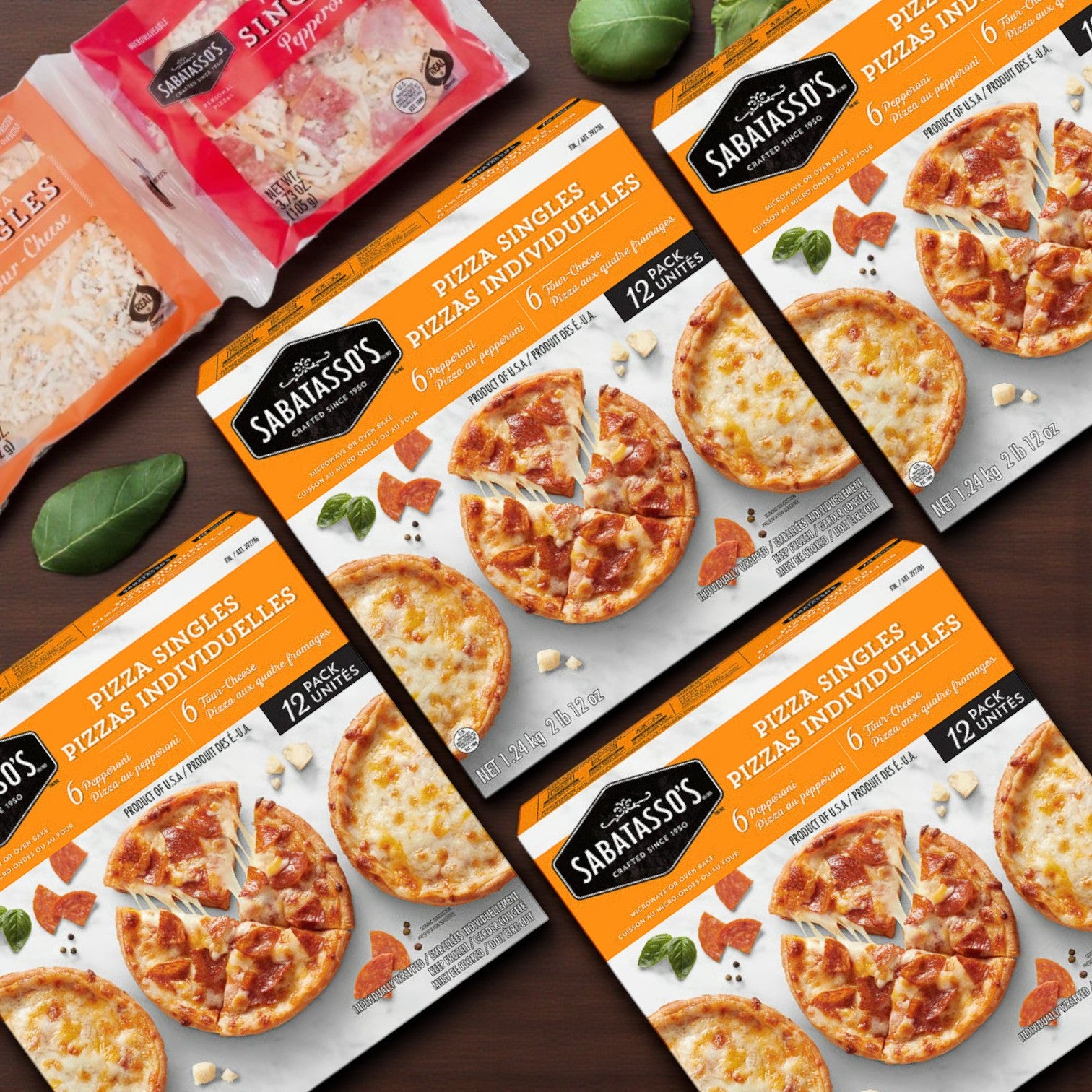 Sabatasso's Pizza, Singles, Pepperoni/Four-Cheese, 43.98 oz. - 1  Case, 4 Pack- 48 Total Pizzas