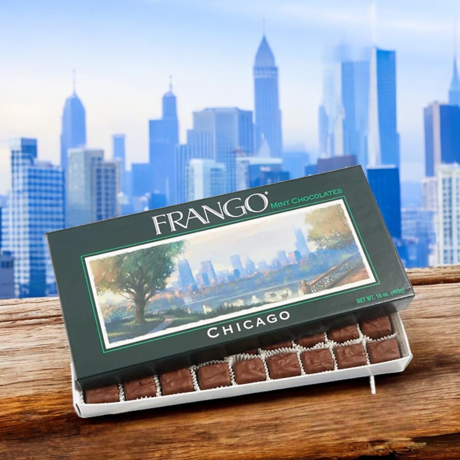 Frango Chocolates 1 Lb Chicago Skyline Milk Mint Box of Chocolate