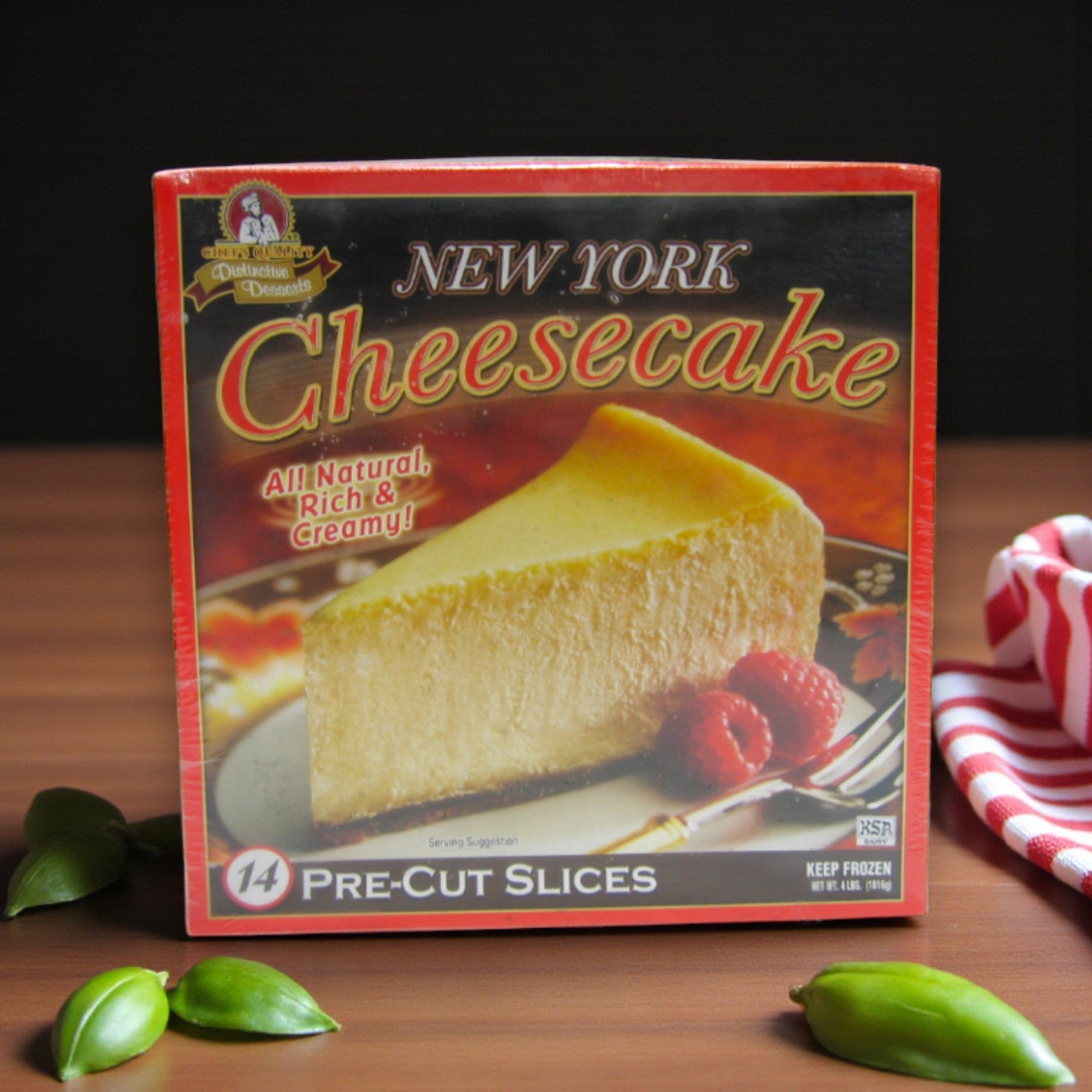 Chef’s Quality Frozen Gourmet New York Style Cheesecake – 14 Pre-Sliced Servings (4 lb)