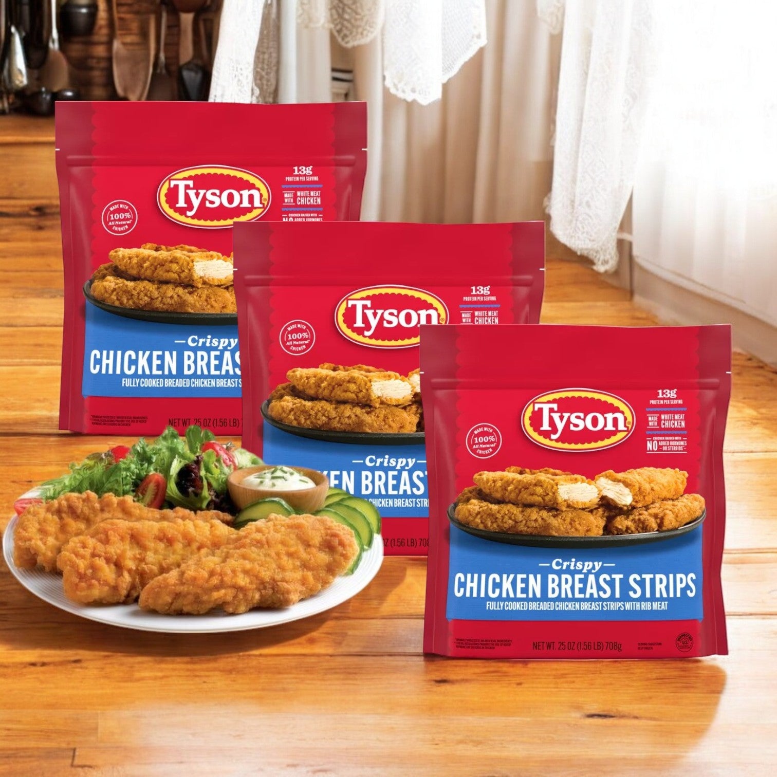 Tyson All Natural Crispy Chicken Strips – Frozen, 25 oz -3 Count