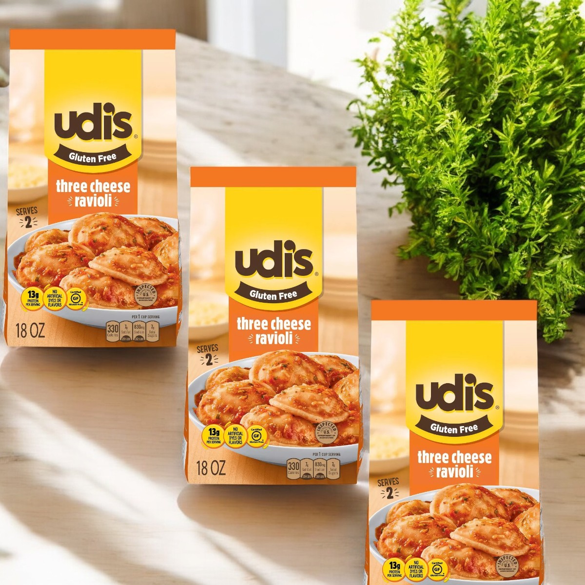 Udi's Gluten Free Three Cheese Ravioli- 3 Count