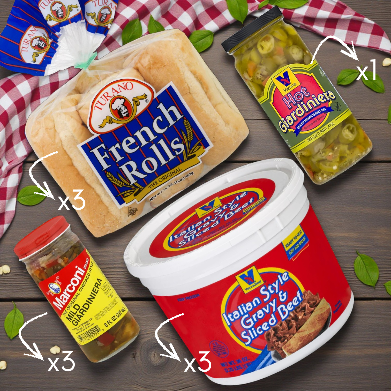 Italian Beef Sandwich Combo – 3 Complete Kits + Bonus Hot Giardiniera