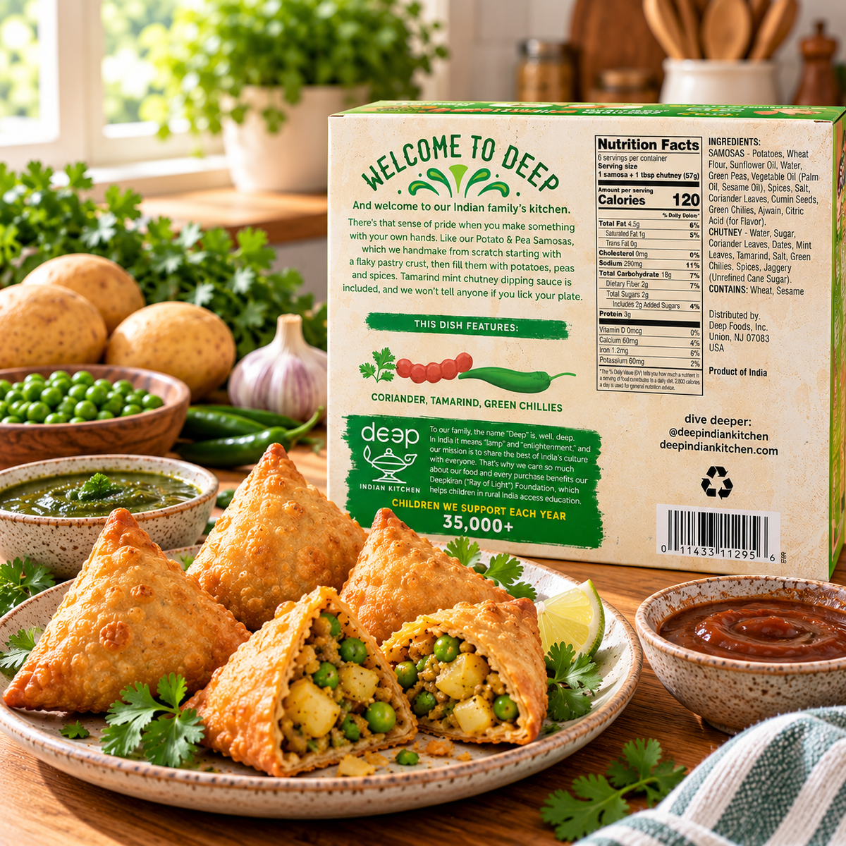 Deep Indian Kitchen Potato & Pea Samosas – 12 oz