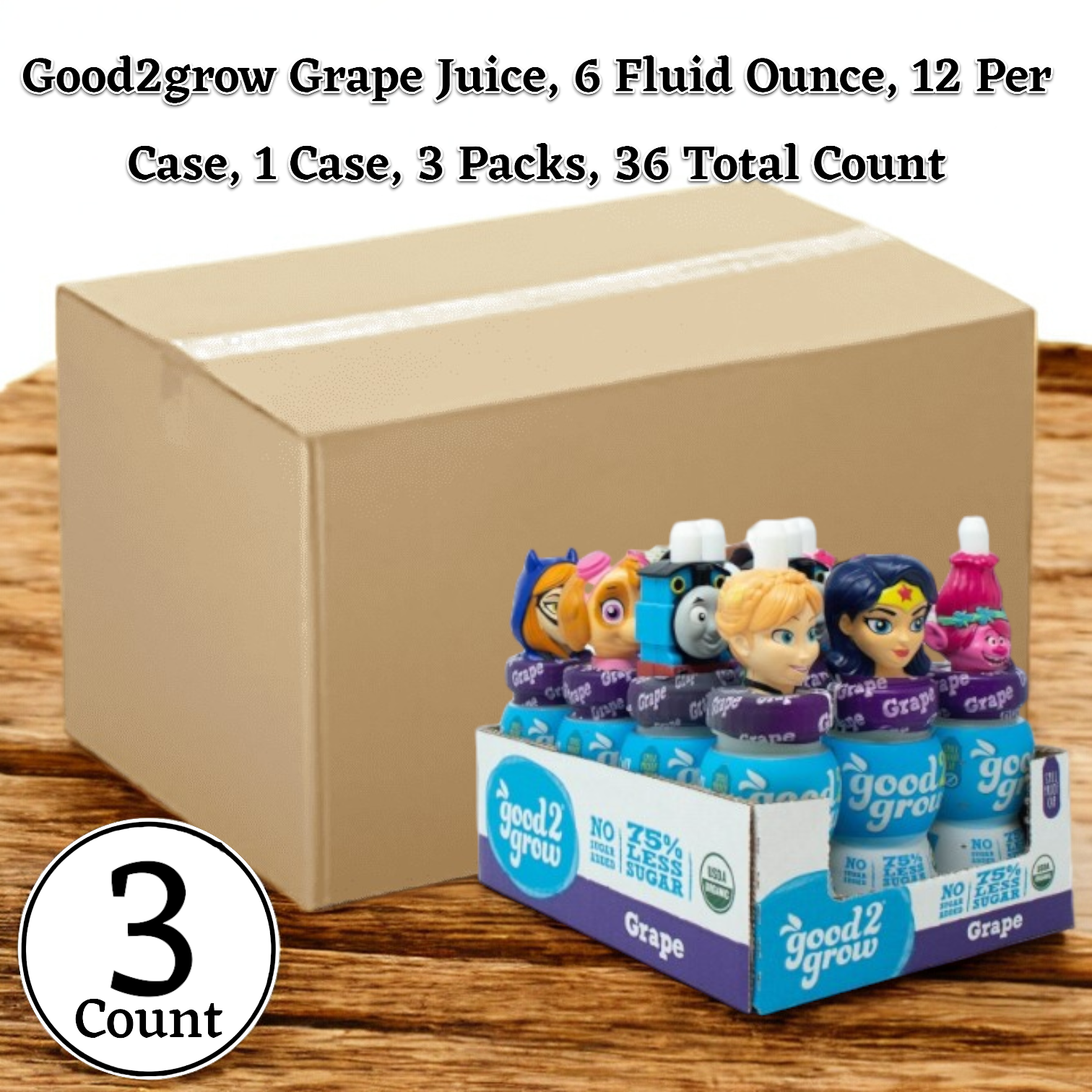 Good2grow Single Serve Grape Juice, 6 Fluid Ounce, 1 Case, 3 Packs, 36 Total Count