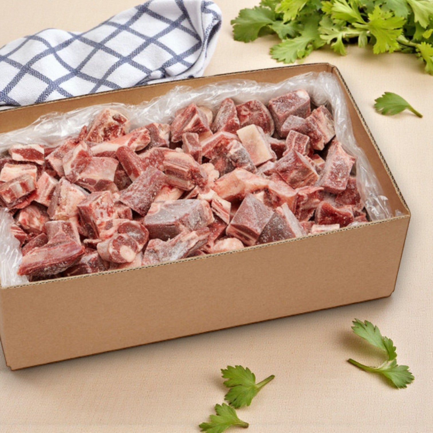 Halal Bone-In Uncooked Goat Cubes, 2" x 2", 15 lbs