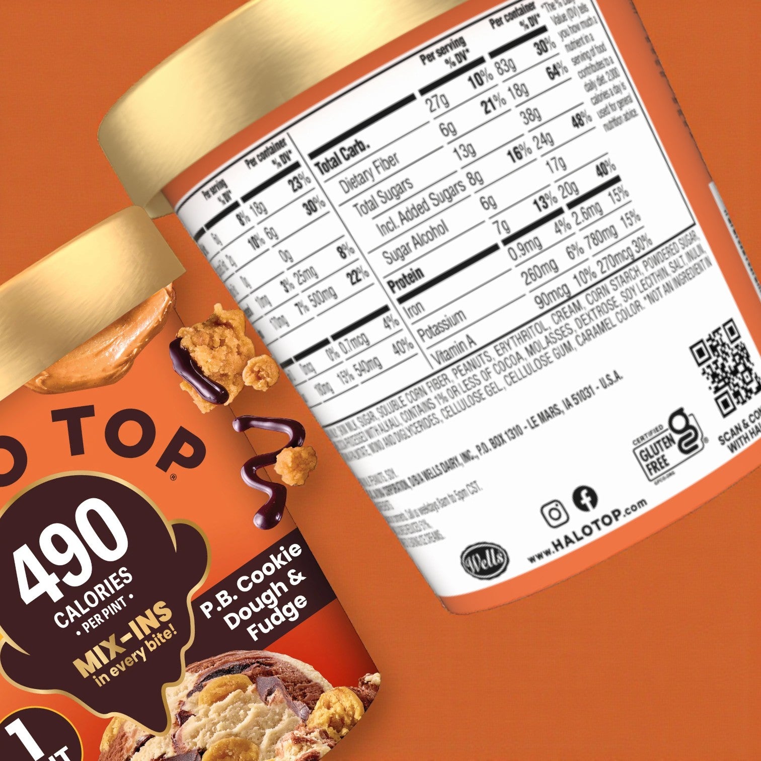 Halo Top Peanut Butter Cookie Dough & Fudge Light Ice Cream – 16 fl oz (3-Pack)