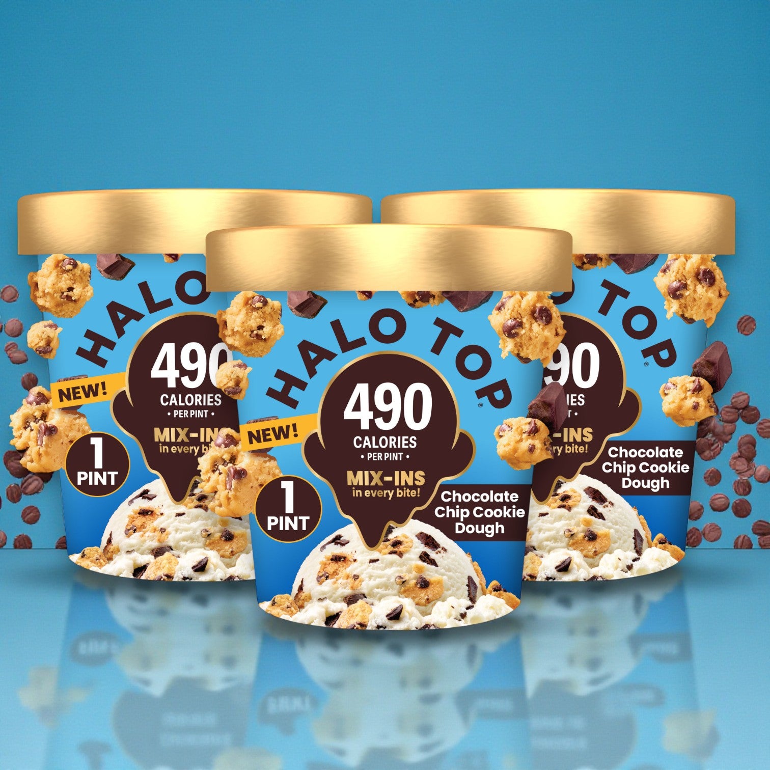Halo Top Chocolate Chip Cookie Dough Light Ice Cream – 16 fl oz (3-Pack)