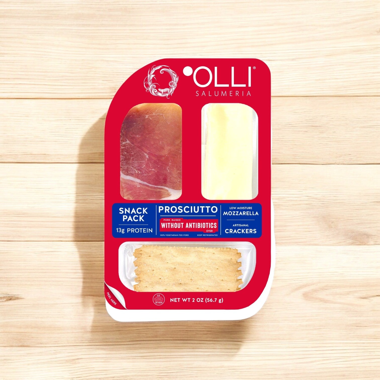 Olli Salumeria Dried Cured Salamis Ham Prosciutto Mozzarella, 2 oz. - 1 Case, 10 Pack