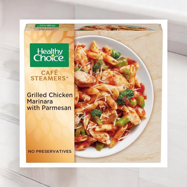 The Healthy Choice Meals Bundle includes an 8-meal variety pack featuring nutritious options like the Grilled Chicken Marinara with Parmesan, offering a balanced meal of pasta, vegetables, and chicken in marinara sauce. Perfect for quick lunches or dinners, this bundle also includes 2 Beef Teriyaki, 2 Sweet and Sour Chicken, and 2 Beef Merlot meals.