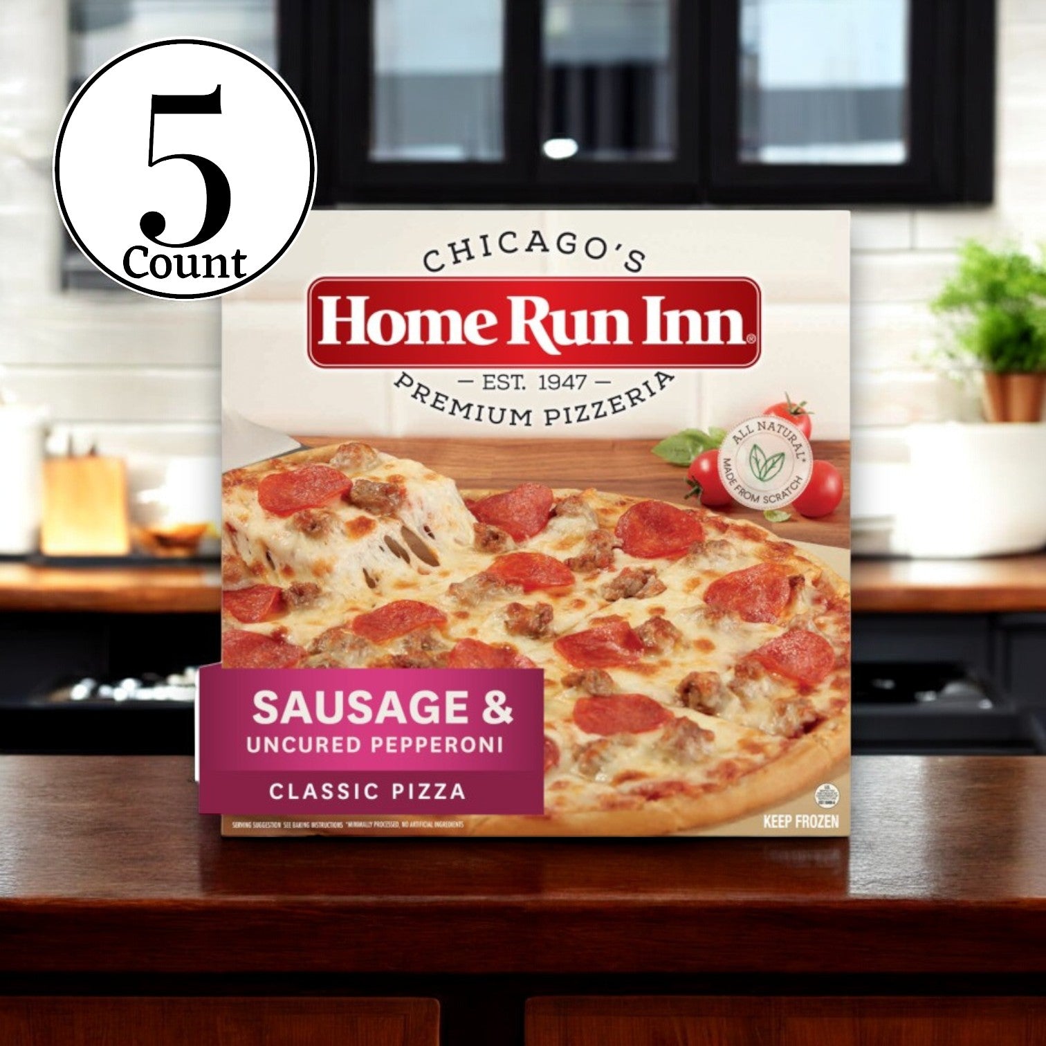 Home Run Inn Family Size Classic Frozen Sausage and Uncured Pepperoni Pizza, 31 oz. - 5 Count