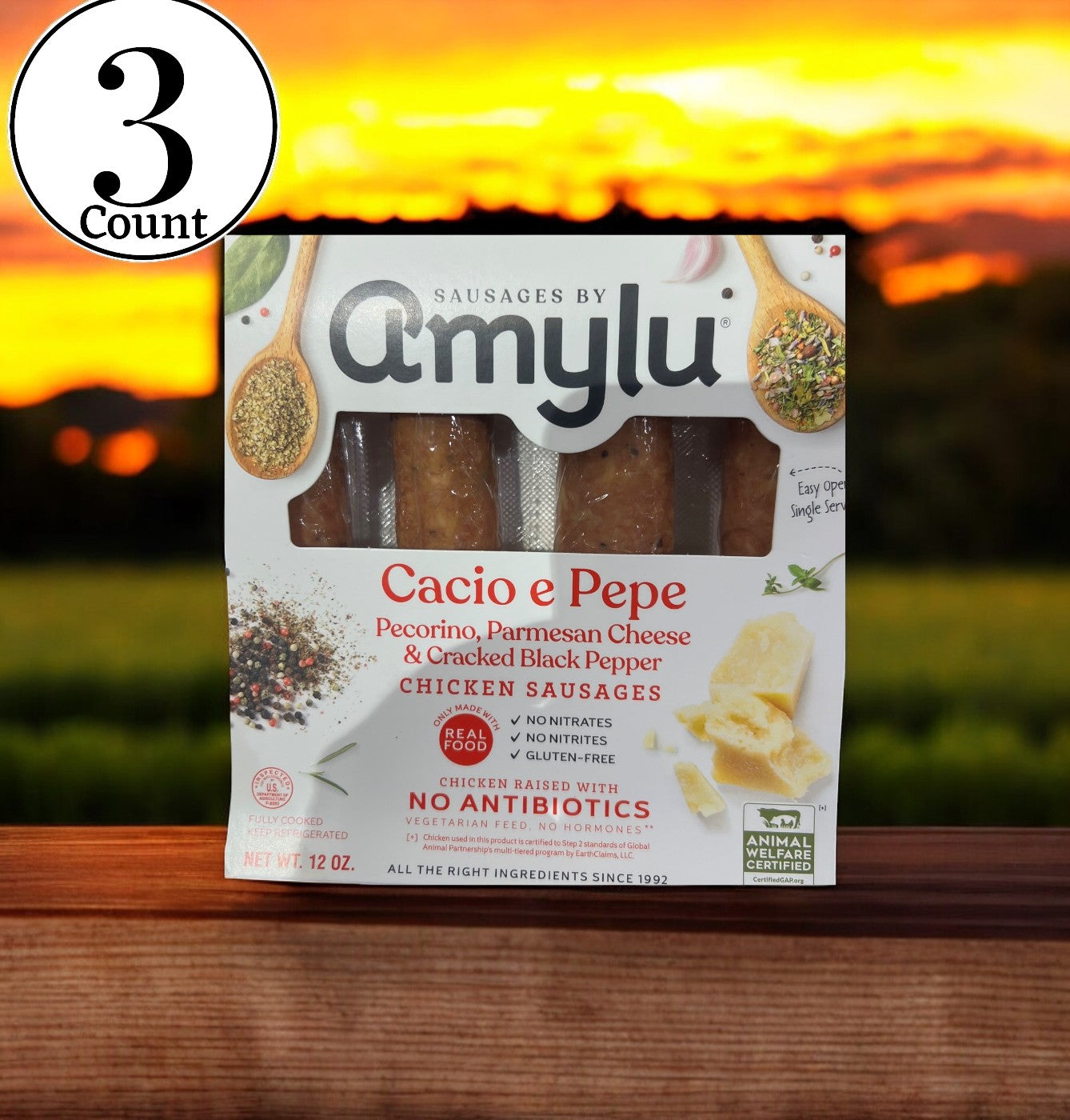 Amylu Cacio e Pepe Chicken Sausages- 3 Count