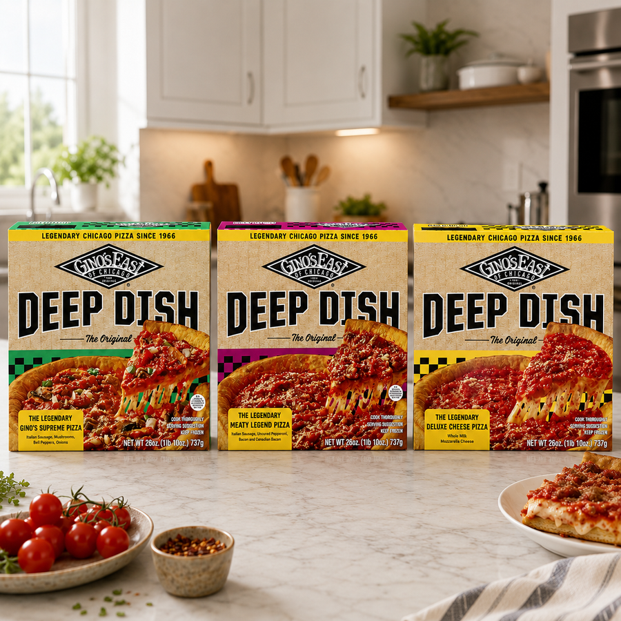 Combo Gino's East Deep Dish Pizza Variety Pack – Deluxe Cheese, Meaty Legend & Gino's Supreme, 26 oz Each