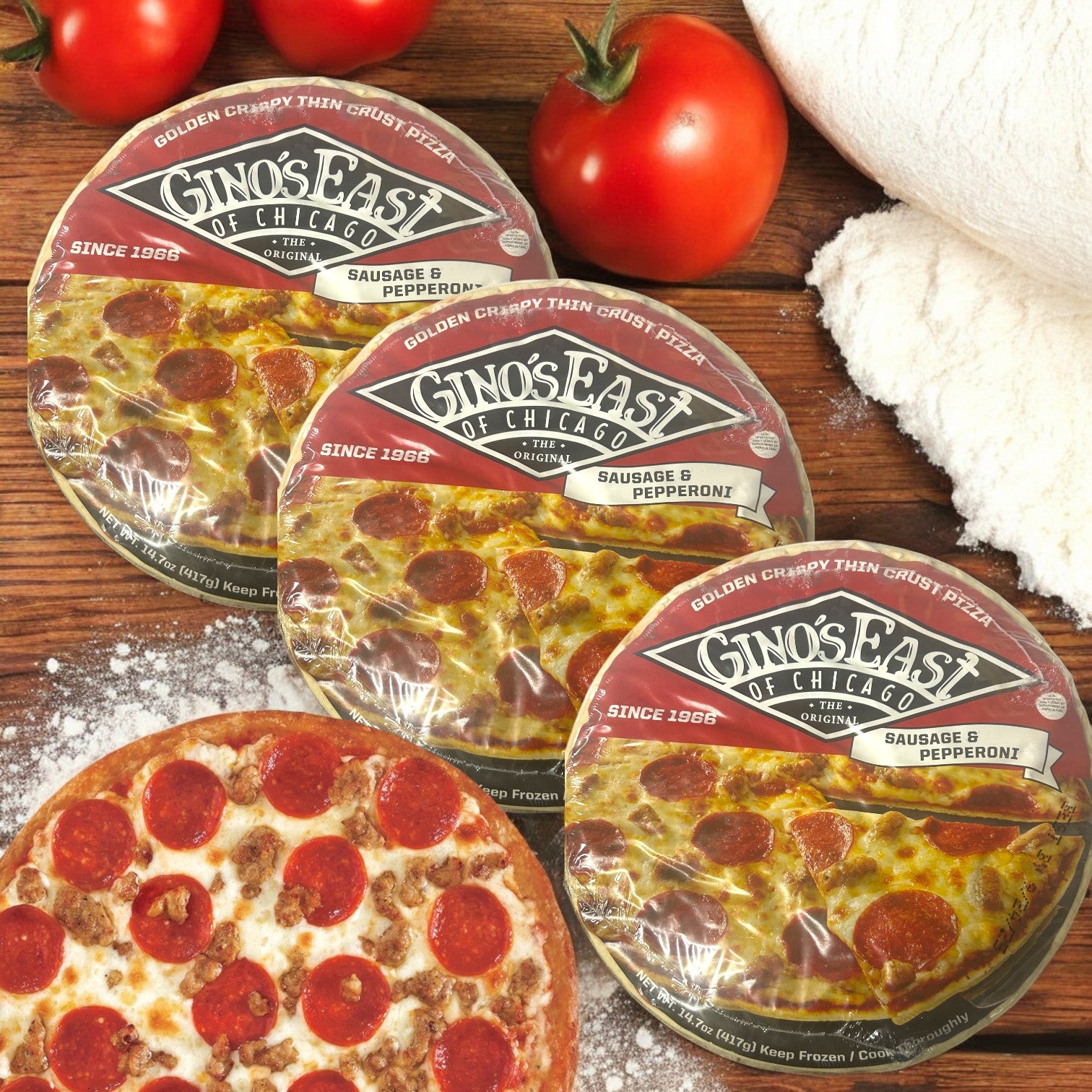 Gino's East of Chicago Sausage & Pepperoni Deep Dish Pizza – 3 Pack (14.7 oz Each, Total 50.1 oz)