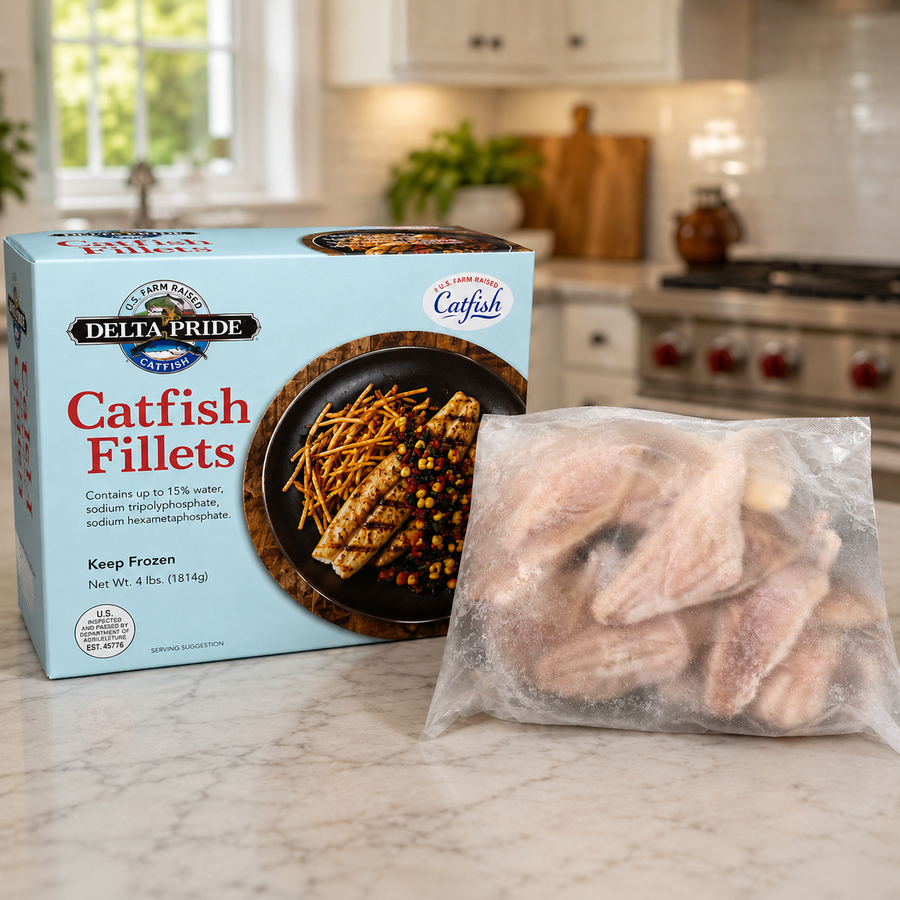 IQF Catfish Fillet – Premium Frozen Catfish Portions (~10 Fillets, 3–6 oz Each, 6 Packs of 4 lb)