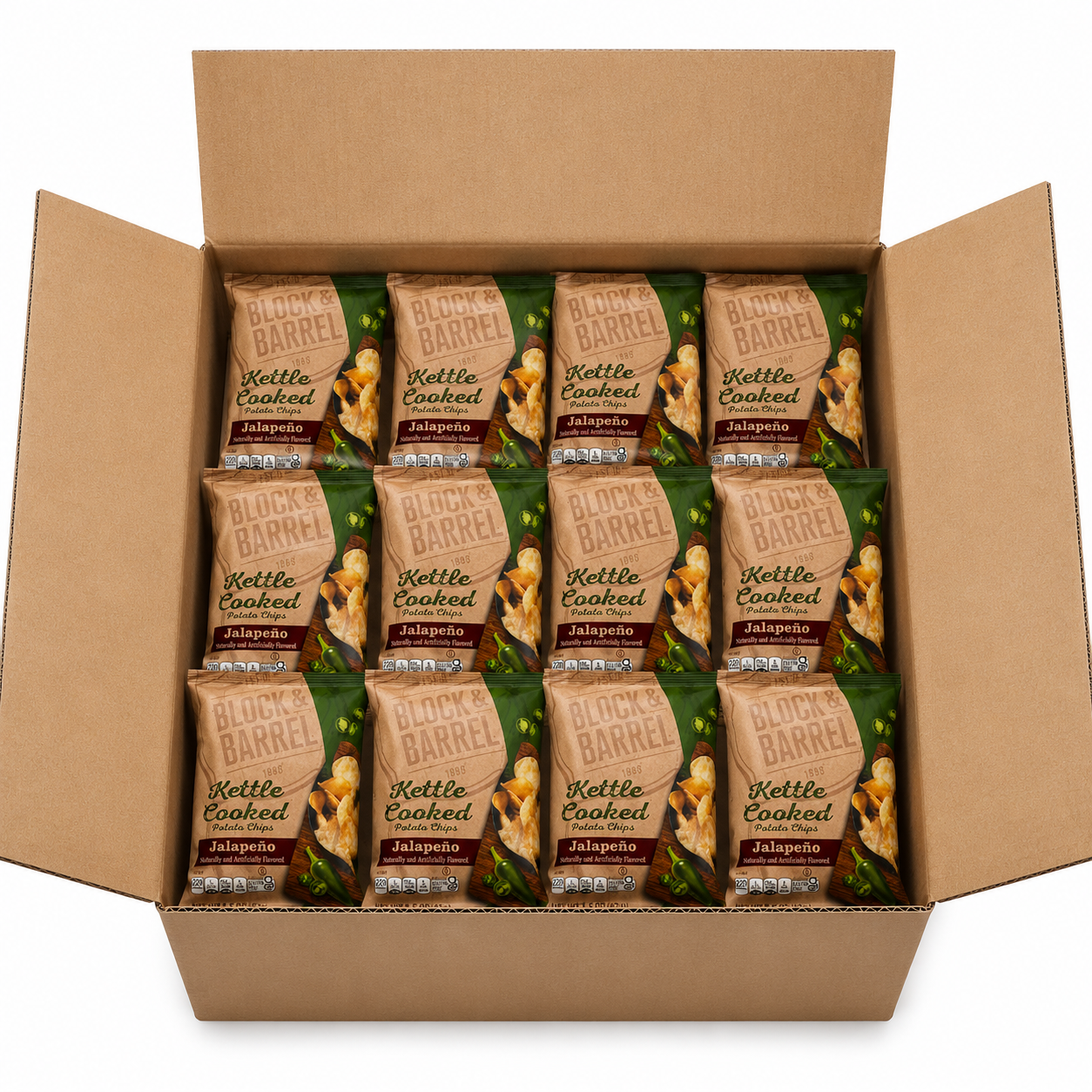 Block & Barrel Kettle Potato Chips – Variety Pack, 48 Bags (1.5 oz Each, 1 Case)