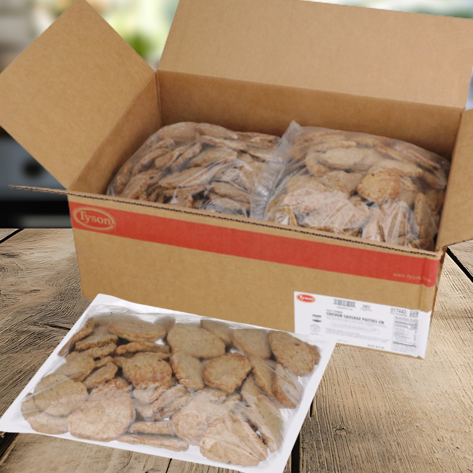 Tyson Foods Chicken Sausage Patties – Fully Cooked, Child Nutrition Program (1.43 oz Patties, 6 × 5 lb Bags)