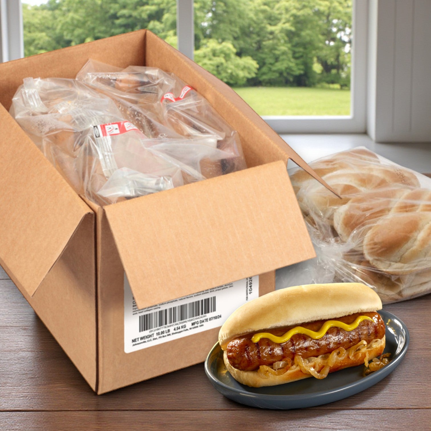 Johnsonville Precooked Bratwurst & Sysco Classic Hinged Bun 40-Count Kit