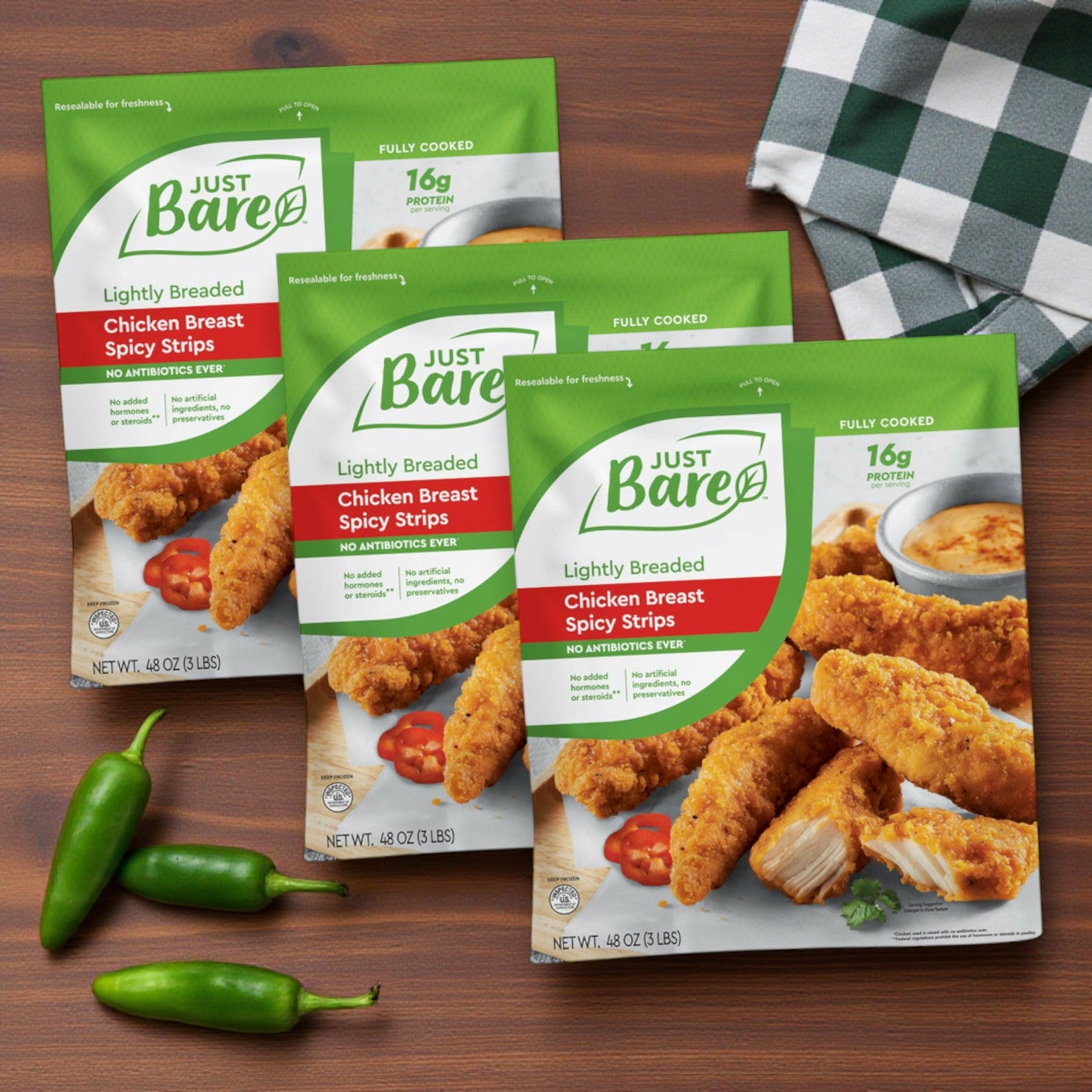Just Bare Lightly Breaded Chicken Breast Strips – 3 lbs (3-Pack)