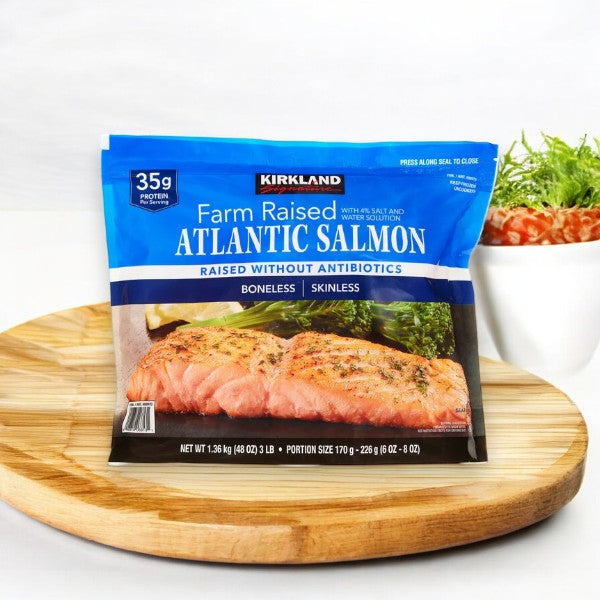 Kirkland Signature Farmed Atlantic Salmon, 6 oz - 8 oz Center-Cut Portion, 3 lbs - 1 Pack