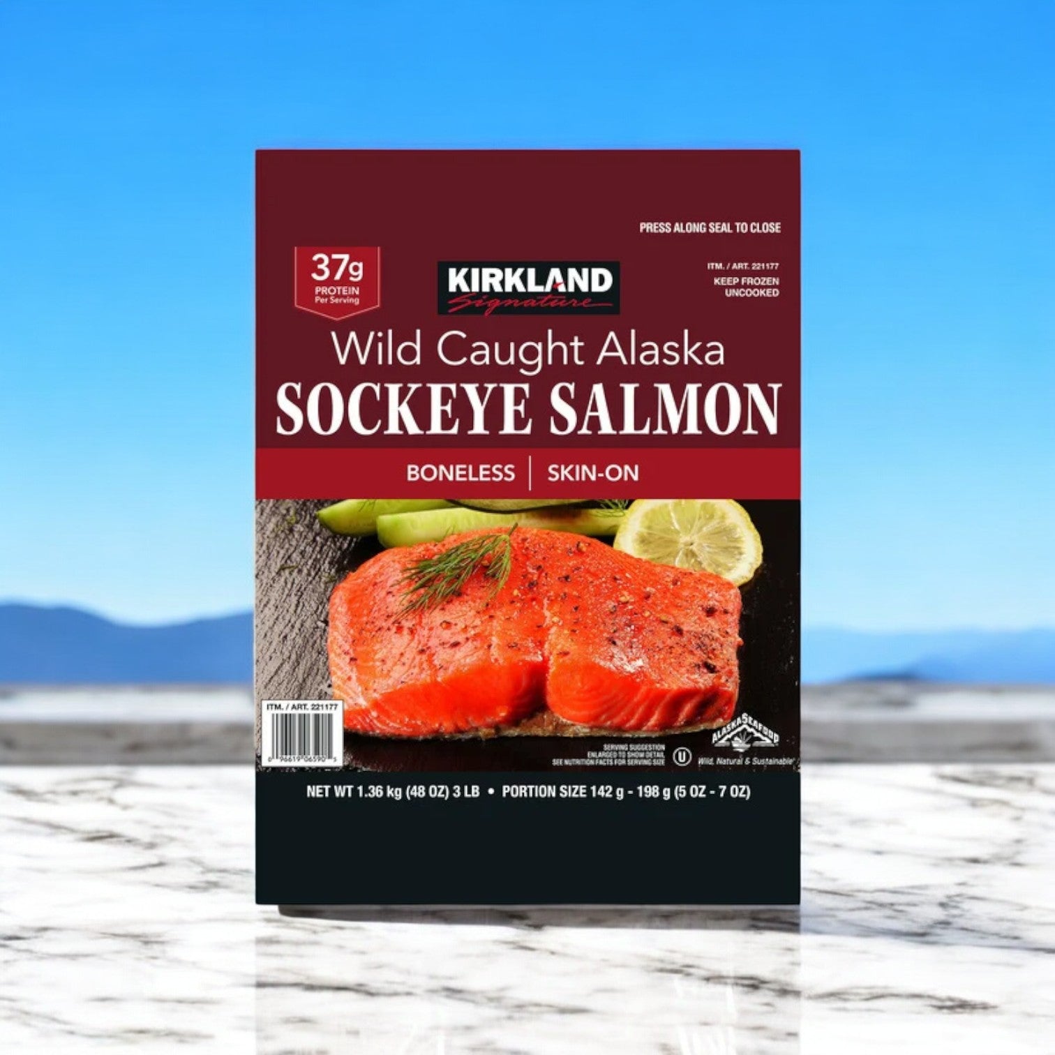 Kirkland Signature Wild Alaskan Sockeye Salmon, 5 oz - 7 oz Portion, 3 lbs - 1 Pack