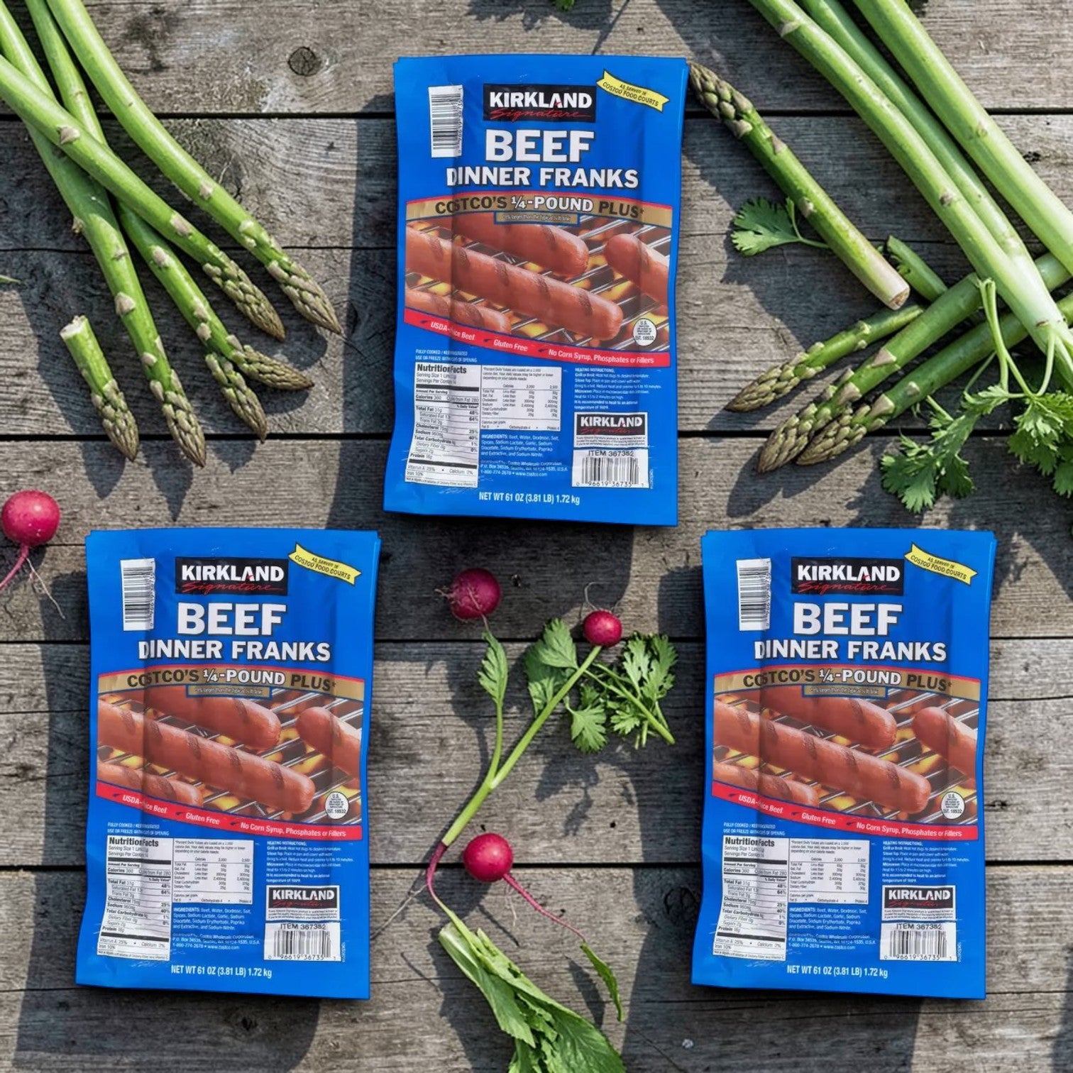 Kirkland Signature Beef Dinner Franks – 3 Pack Case (1/4 lb Plus, 42 Links Total)