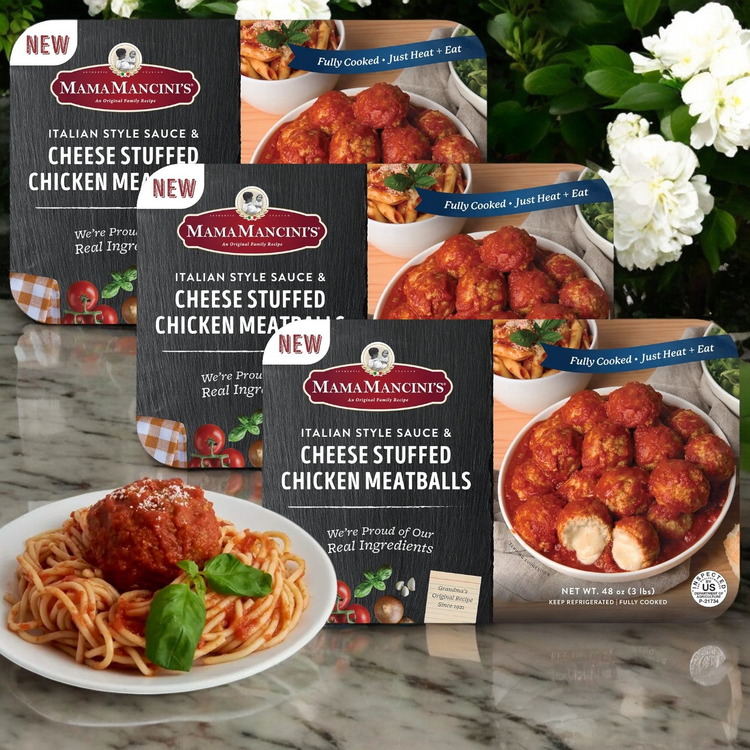 Mama Mancini, Cheese Stuffed Chicken Meatballs in Italian Style Sauce, 48 oz. - 3 Count