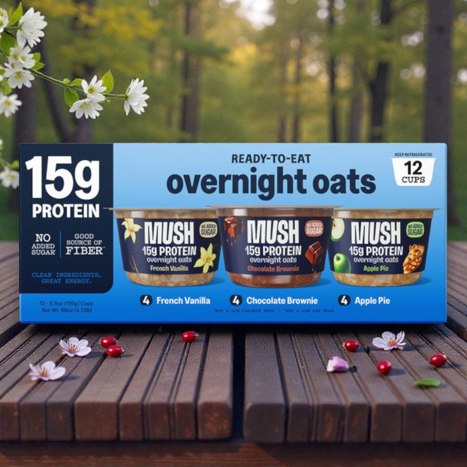 MUSH Protein Overnight Oats Variety Pack – 5.5 oz Cups, 12-Count
