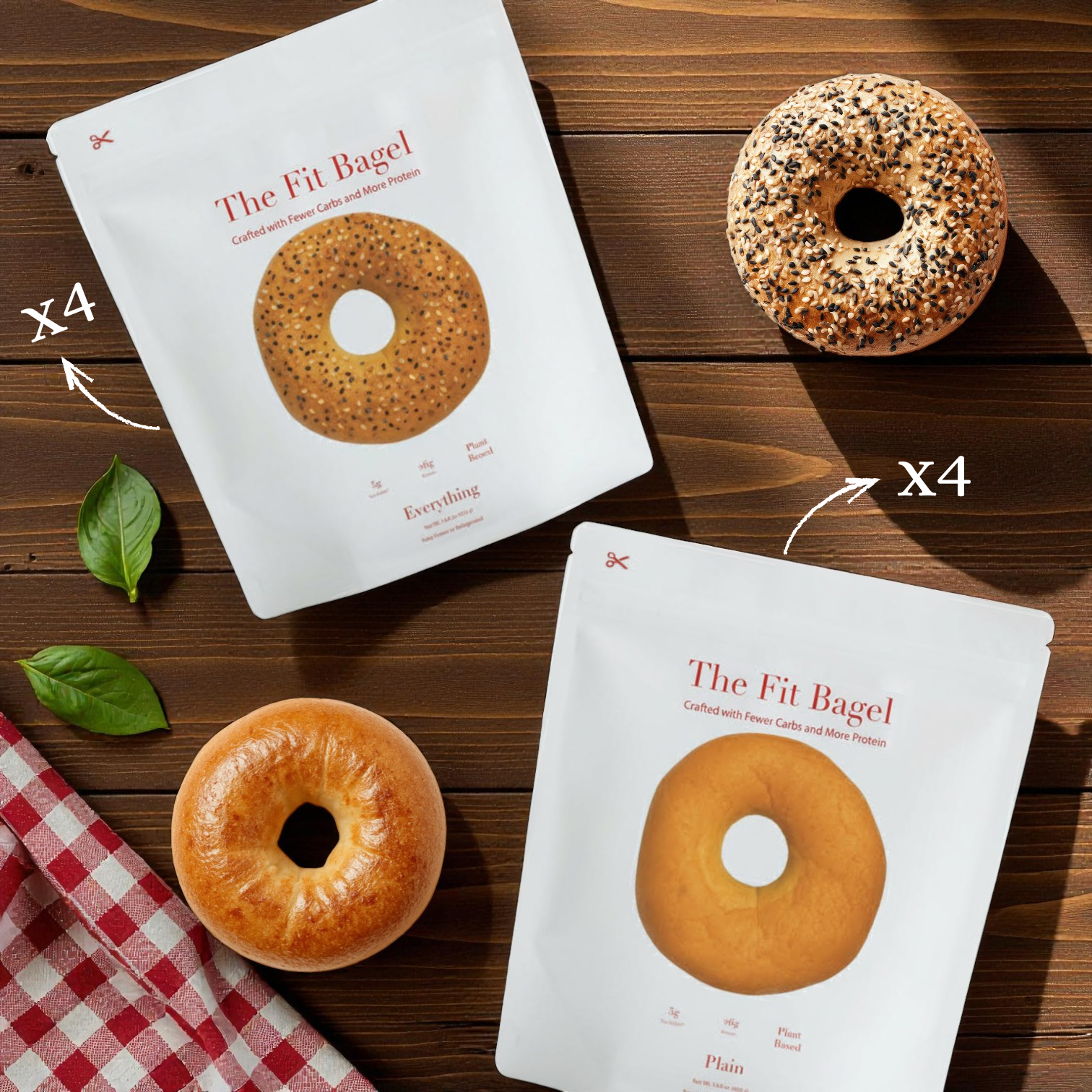 The Fit Bagel Combo – Plain & Everything Bagels (8 Packs Total, 32 Bagels)