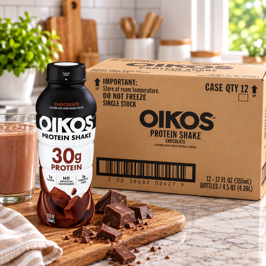 Oikos Chocolate Protein Shake – 12 fl oz Single Serve Bottles, 12 Count 1 case