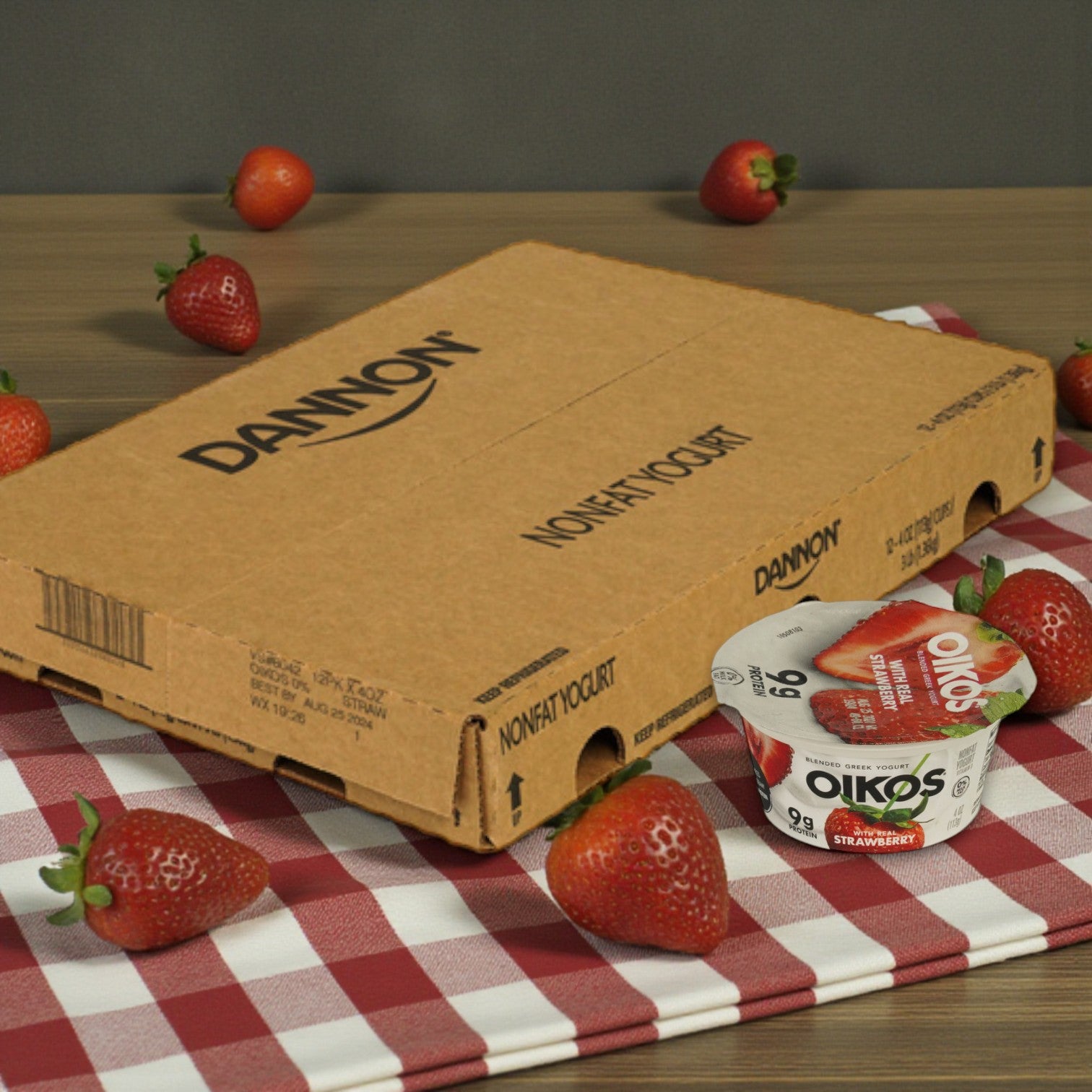 Oikos Greek Yogurt — Strawberry Blended (12 × 4 oz)