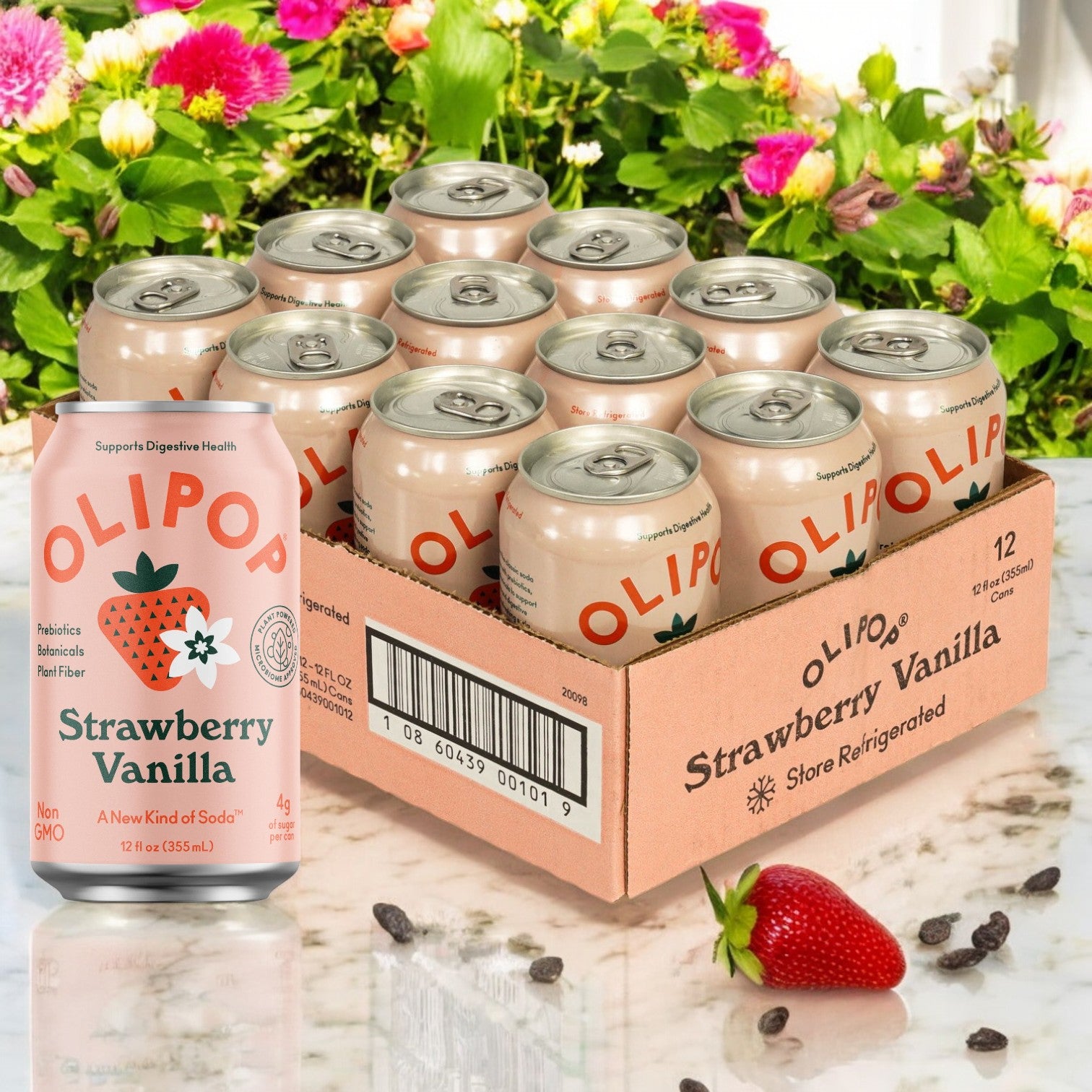 Olipop Soda Tonic Strawberry Vanilla, 12/12 oz.