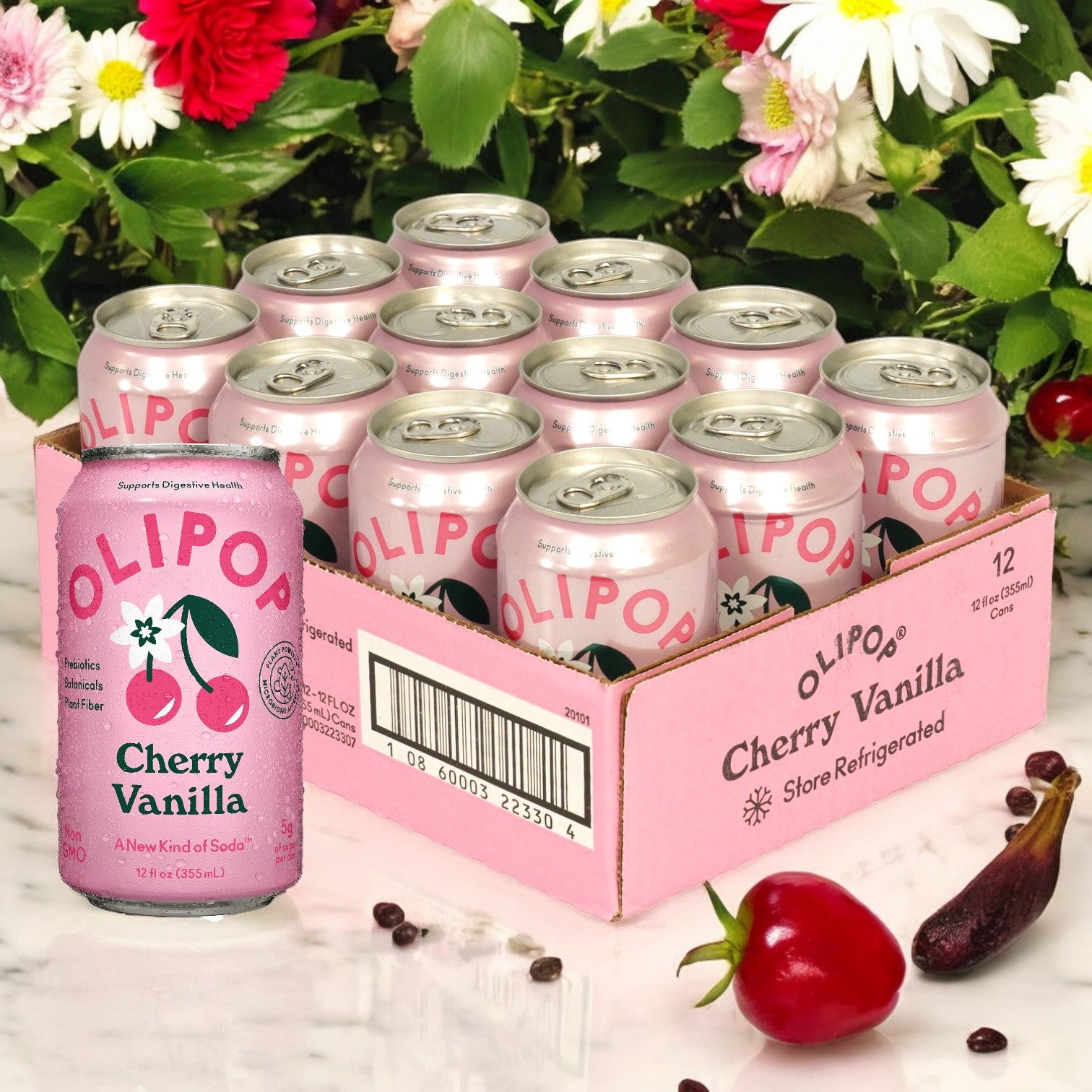 Olipop Soda Vanilla Cherry, 12/12 oz.