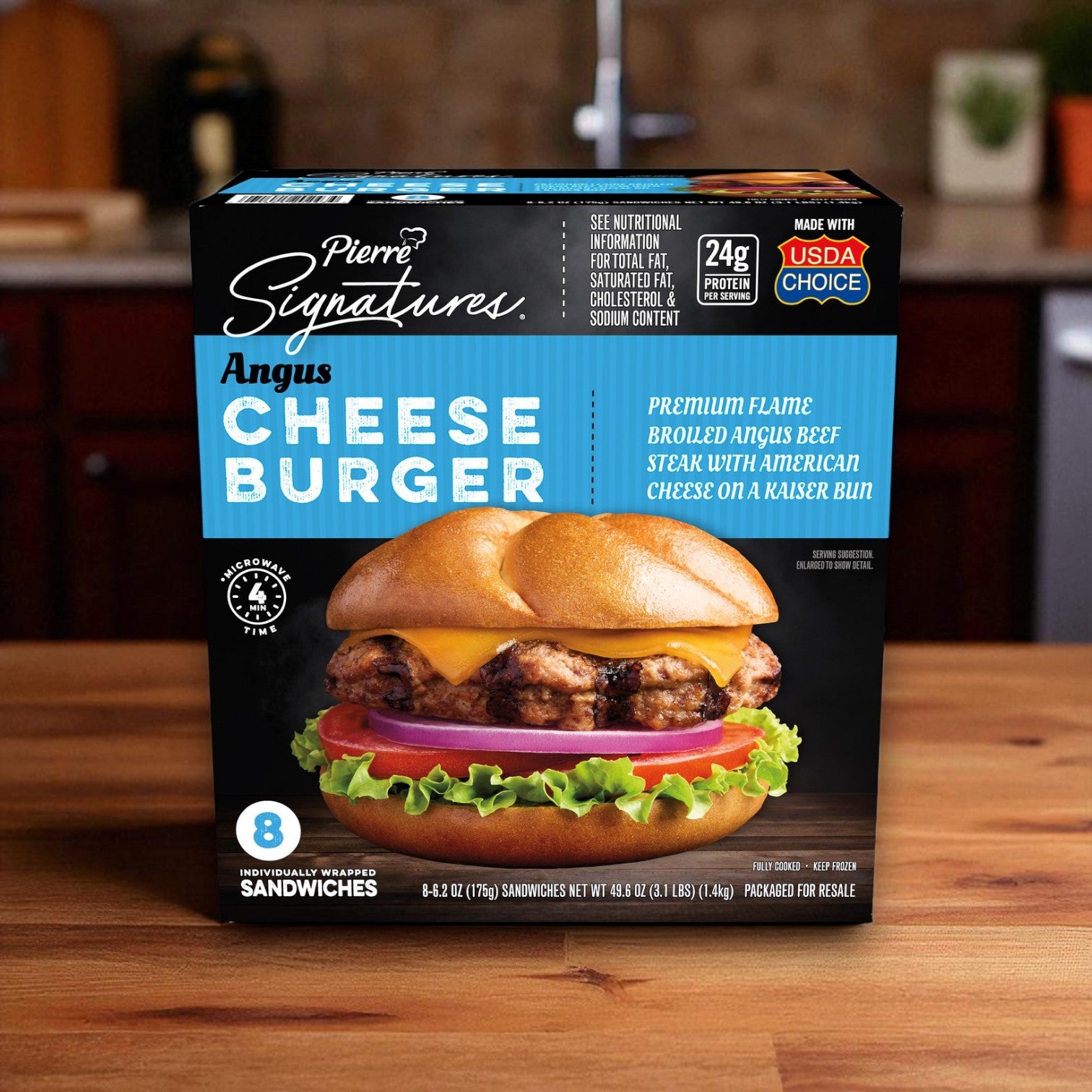 Pierre Signatures Angus Cheeseburger, 6.2 oz, 8 ct