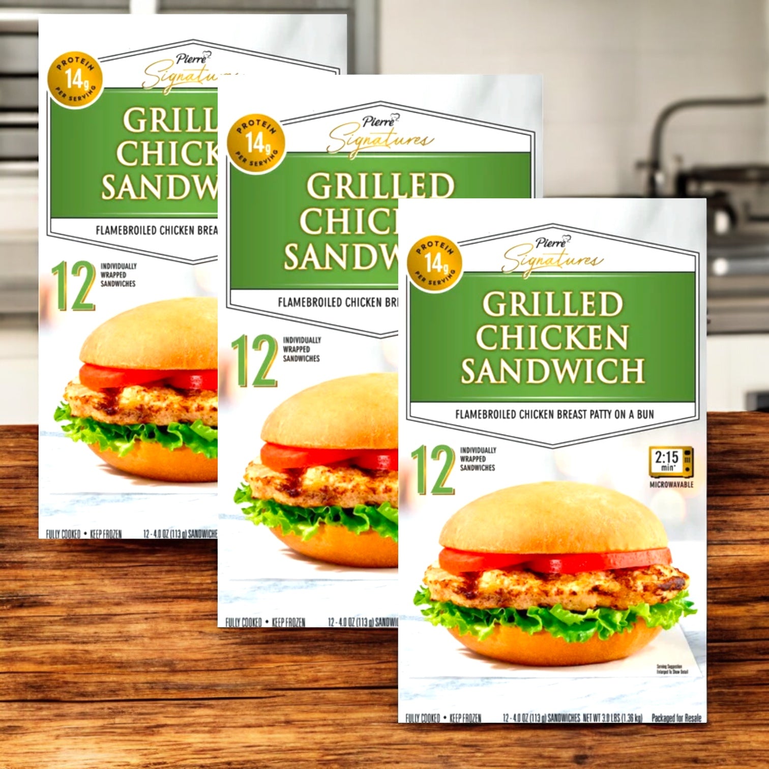 Pierre Signatures Grilled Chicken Sandwich , 12 Count 3 Pack, 36 Sandwiches
