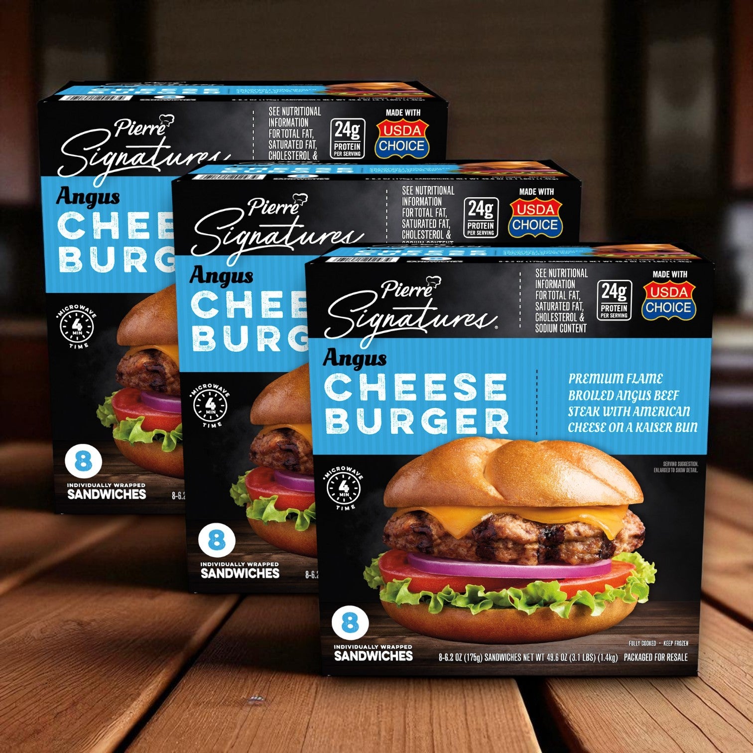Pierre Signatures Angus Cheeseburger, 6.2 oz, 8 ct –3 Pack