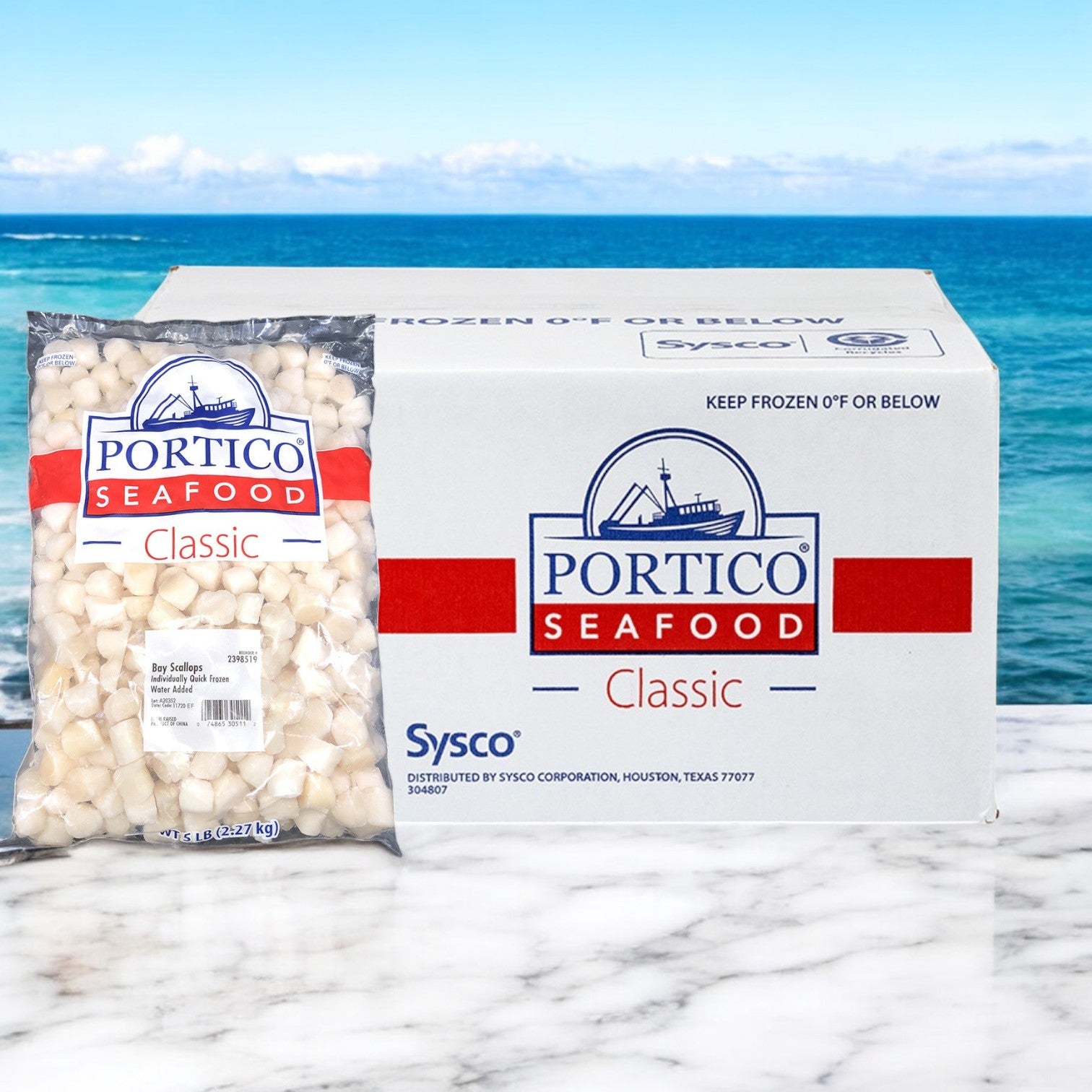 Portico Classic Seafood, 2 Scallop Iqf Water Added 80-120 Count Chinese 5lbs