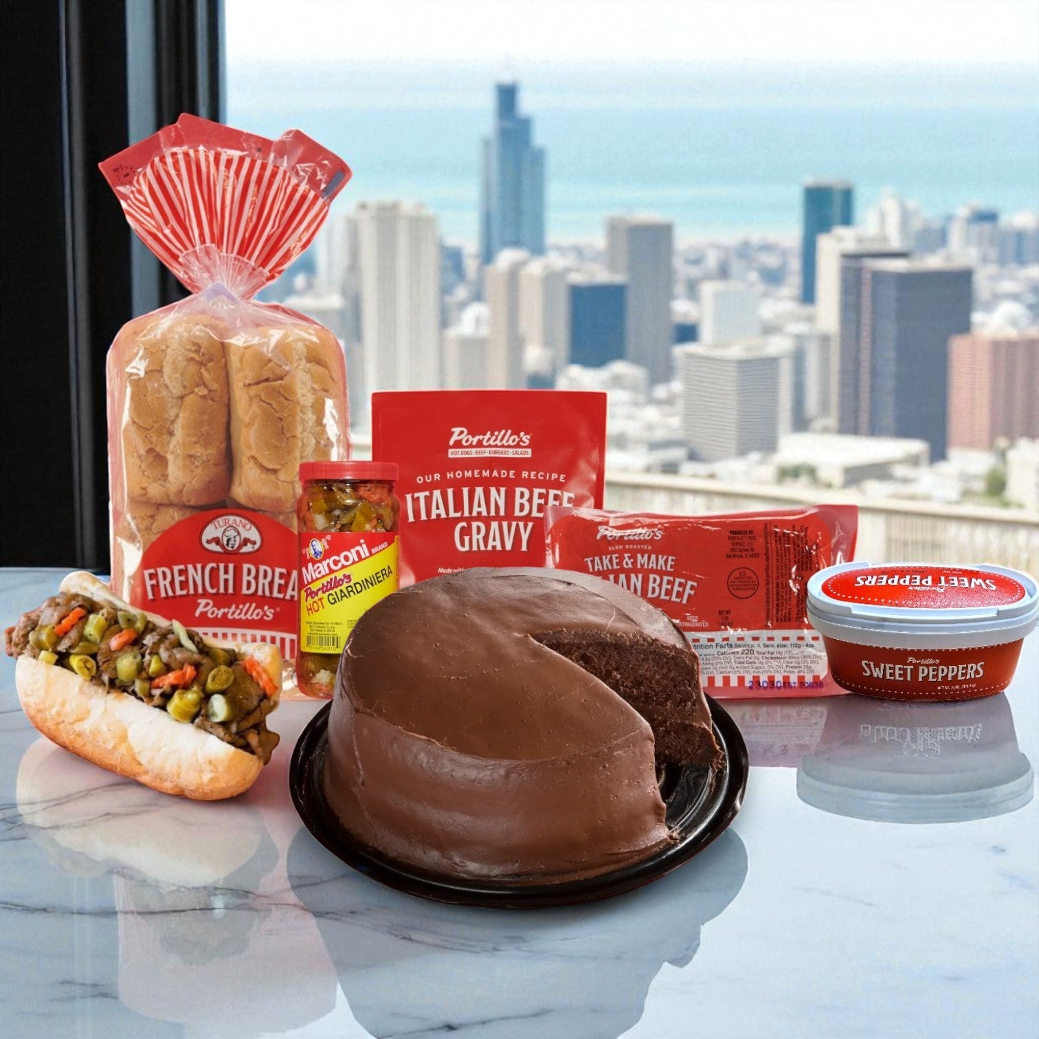 Portillo’s Famous Italian Beef 8 Sandwiches & Chocolate Cake Combo – The Ultimate Chicago Feast!