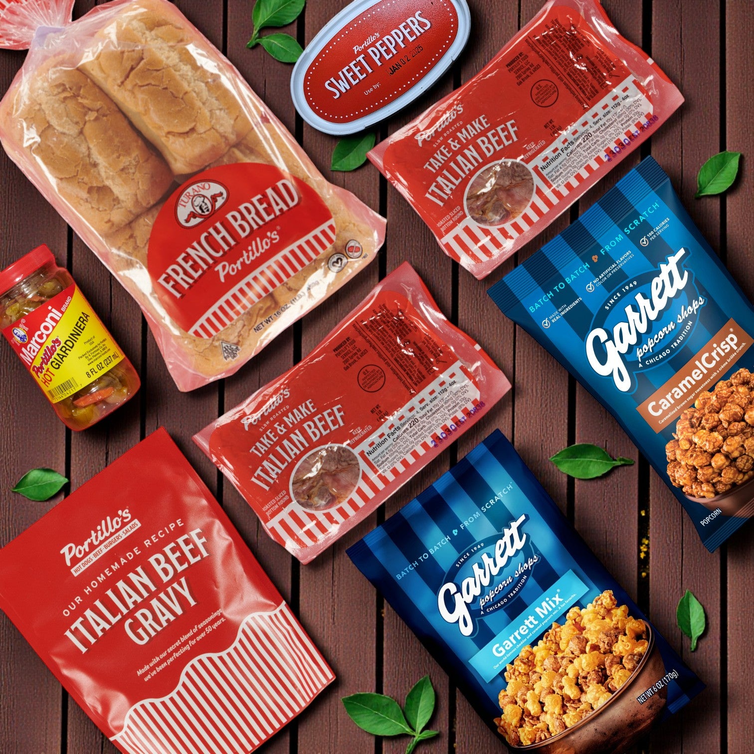 Portillos Italian Beef Kit (Serves 8-10 People) & Garrett Popcorn!