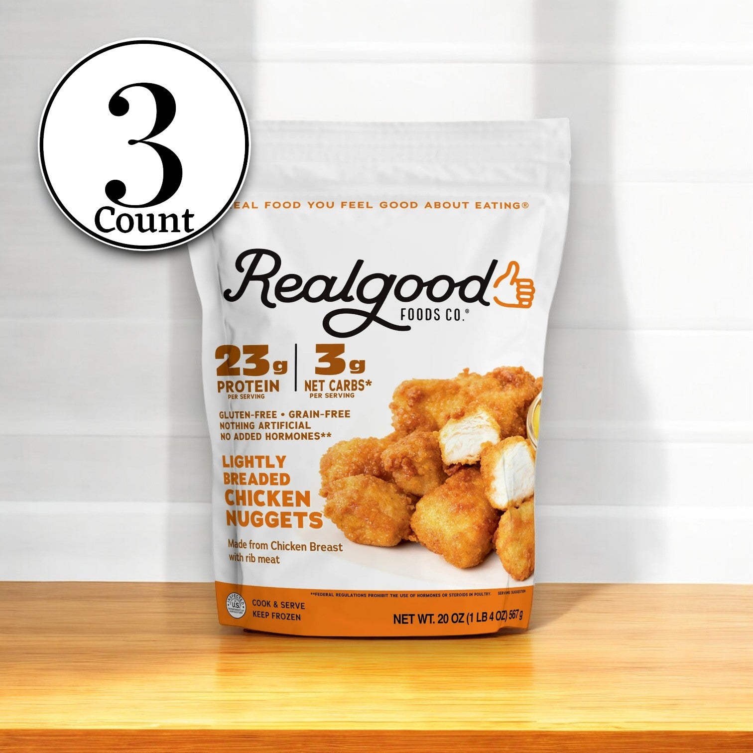 Realgood Foods Co. Lightly Breaded Chicken Breast Nuggets, 20 oz Bag - 3 Bag