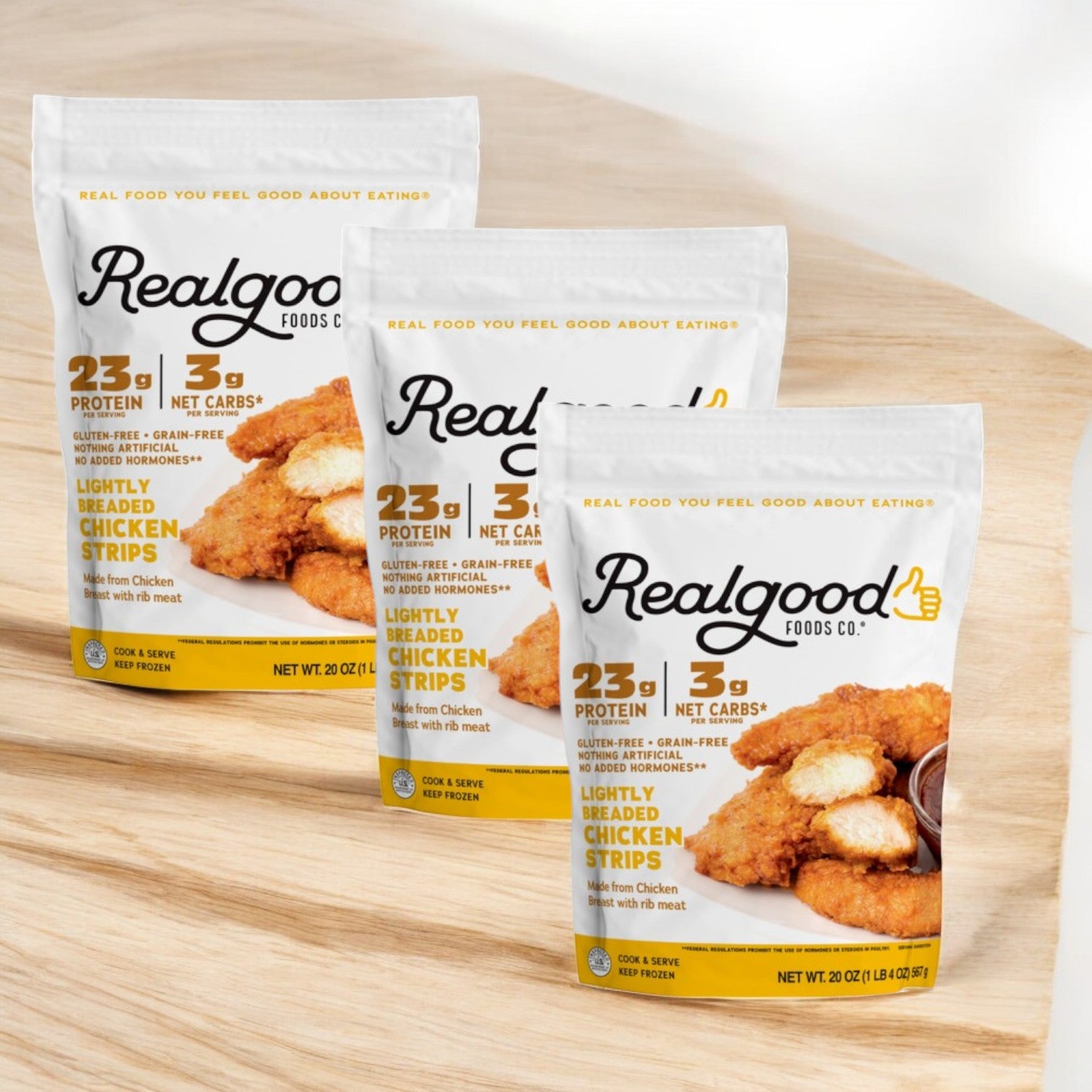 Realgood Foods Co. Lightly Breaded Chicken Breast Nuggets, 20 oz Bag - 3 Bag