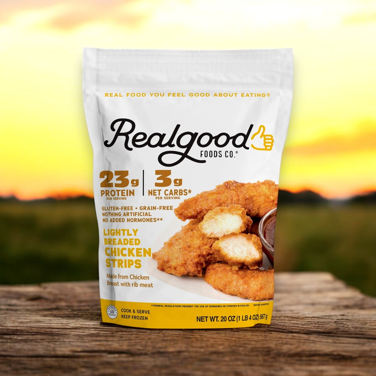 Realgood Foods Co. Lightly Breaded Chicken Breast Strips, Gluten-Free, 20 oz Regular Bag -1 Bag