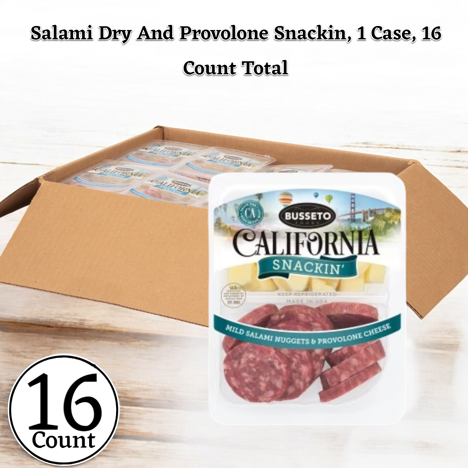 Busseto Salami Dry And Provolone Snackin, 3 oz. - 1 Case, 16 Packs