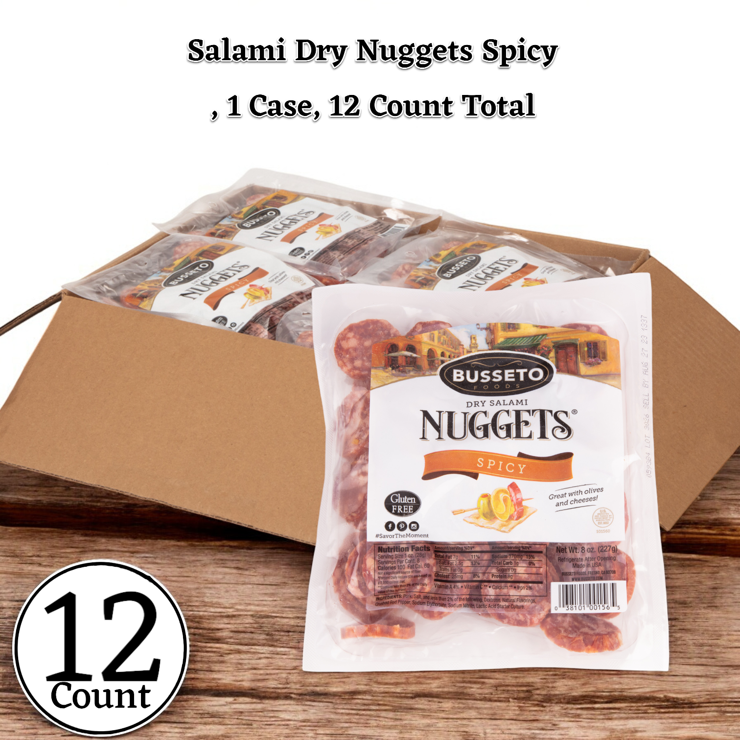 Busseto Salami Dry Nuggets Spicy,8 oz. - 1 Case, 12 Count