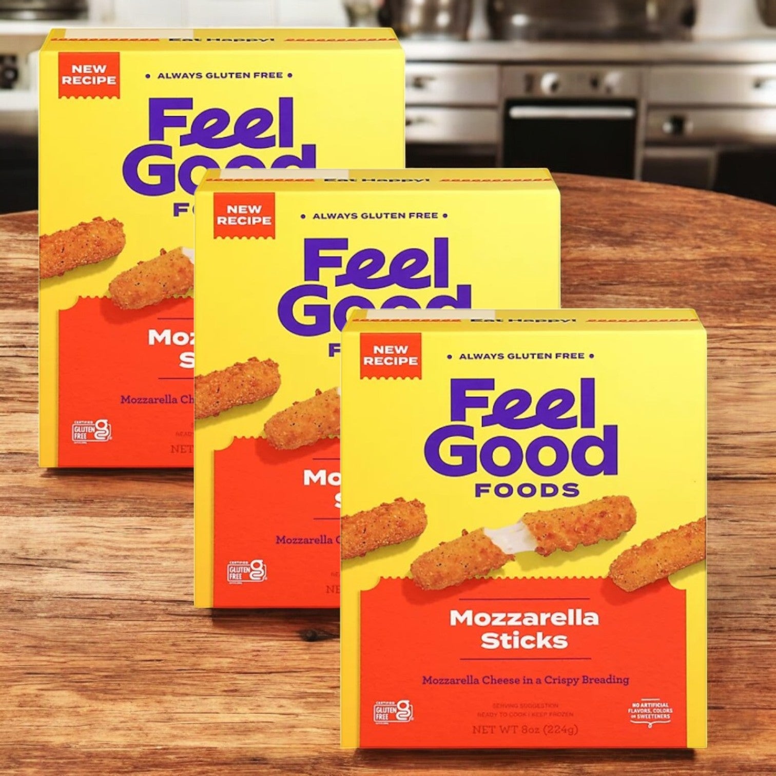 Feel Good Foods Gluten Free, Breaded Mozzarella Sticks,8oz, 3 Total Boxes