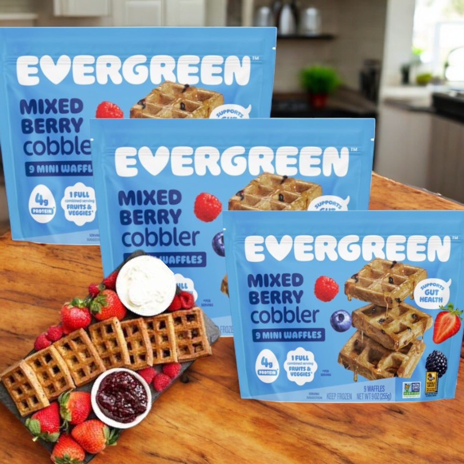 Mini Evergreen Waffles, Mixed Berry Cobbler-9 Oz- 3 Count