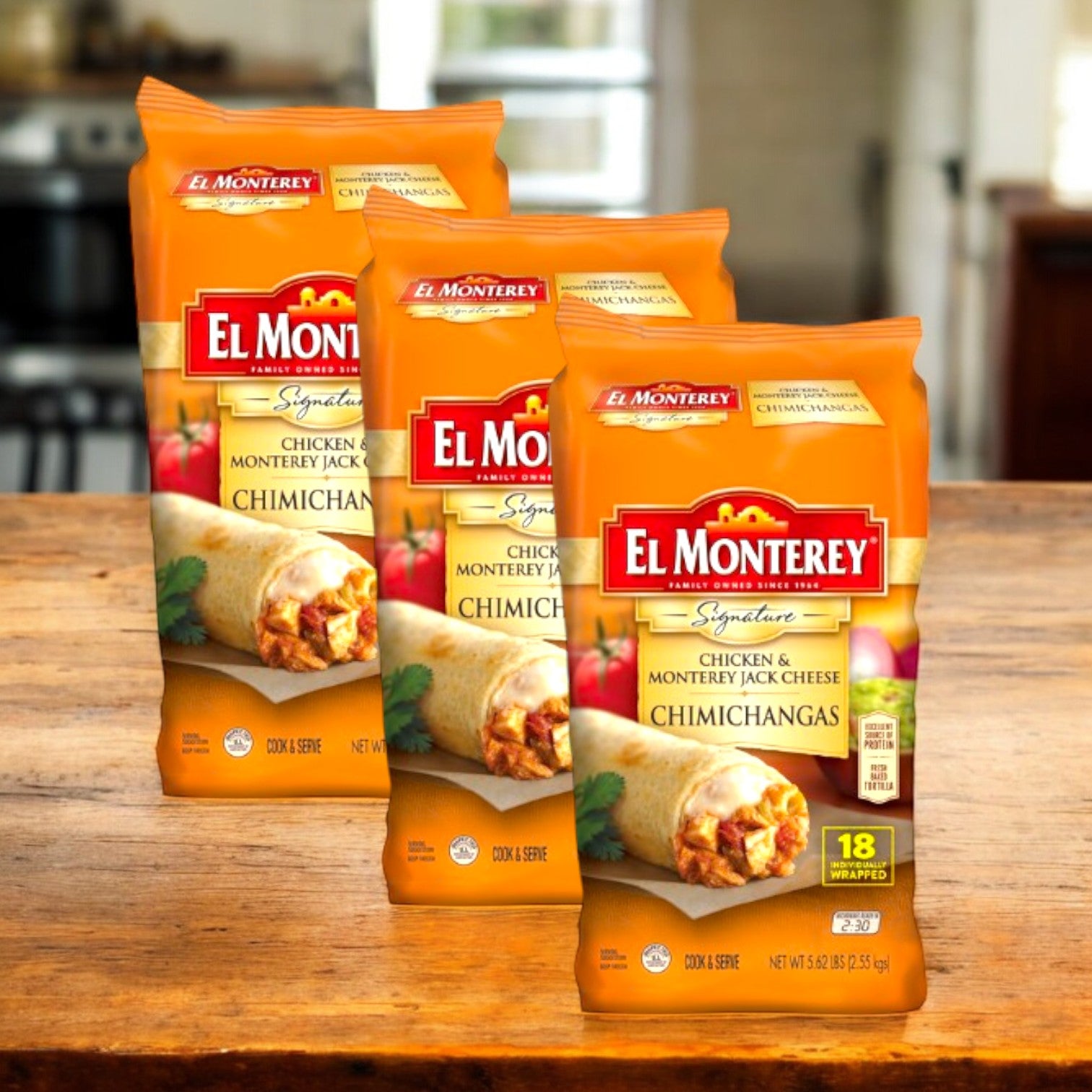 El Monterey Signature Chimichangas, Chicken & Cheese- 18 Count- 3 Packs