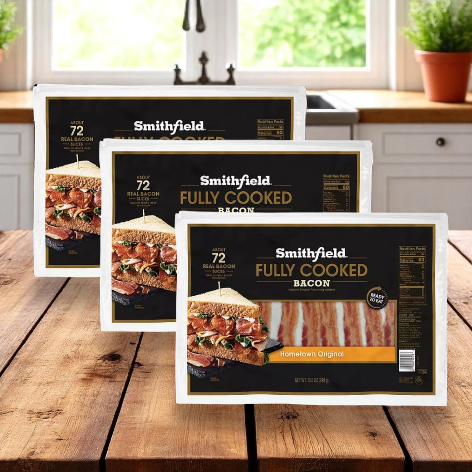 Smithfield Fully Cooked Bacon 10.5 Oz-72 Count- 3 Packs