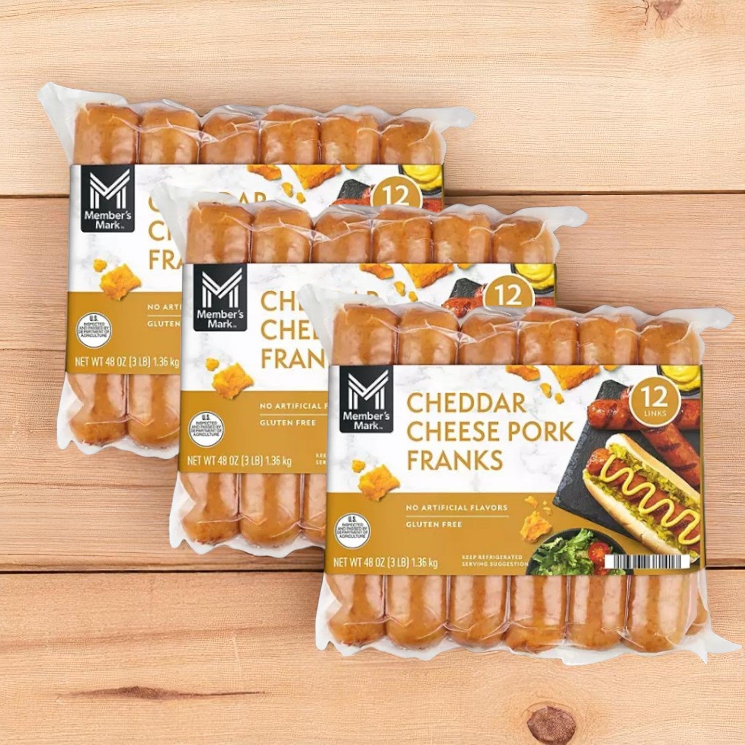 Member's Mark Cheddar Cheese Pork Franks, 1/4 lb., 12 ct-3 Packs