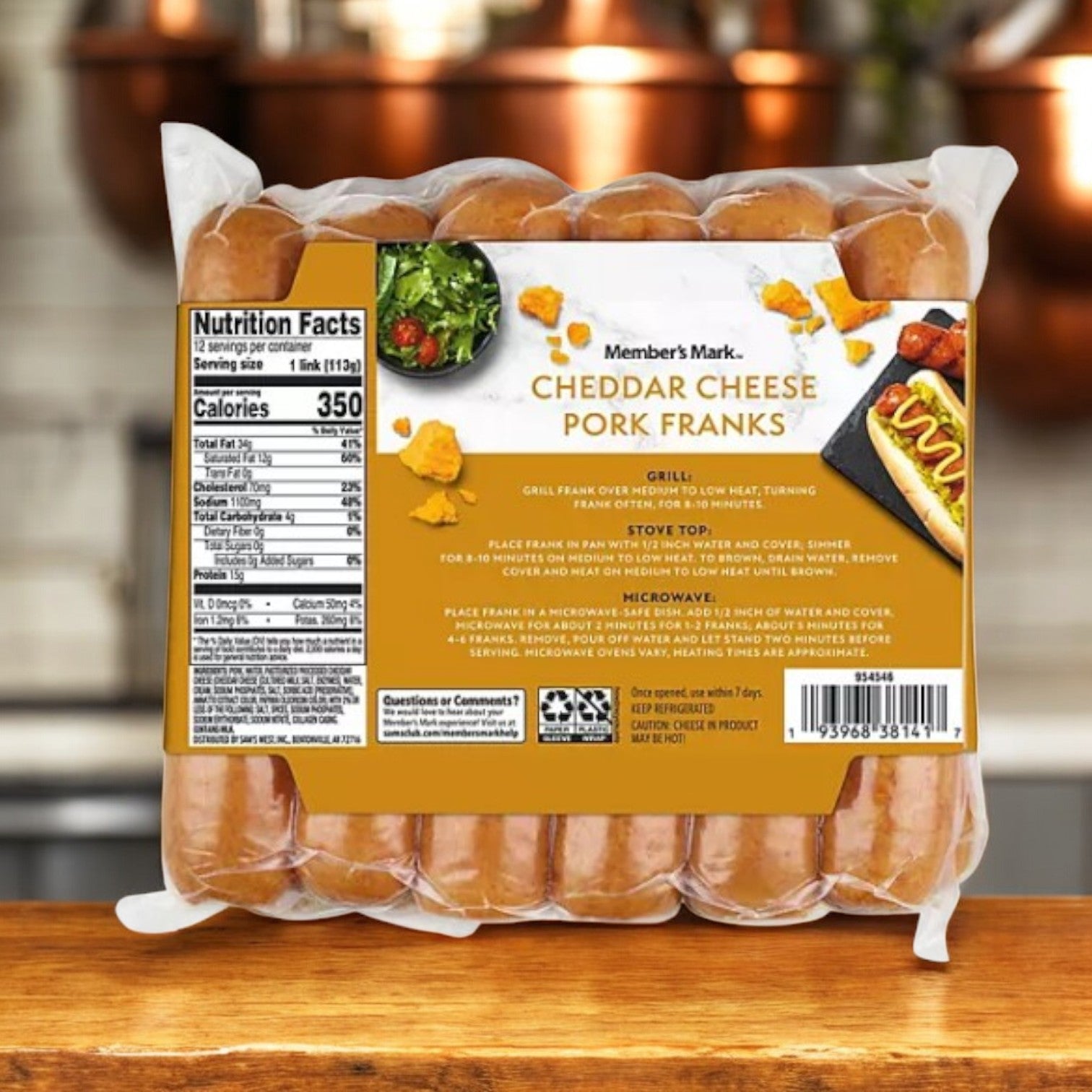 Member's Mark Cheddar Cheese Pork Franks, 1/4 lb., 12 ct-3 Packs